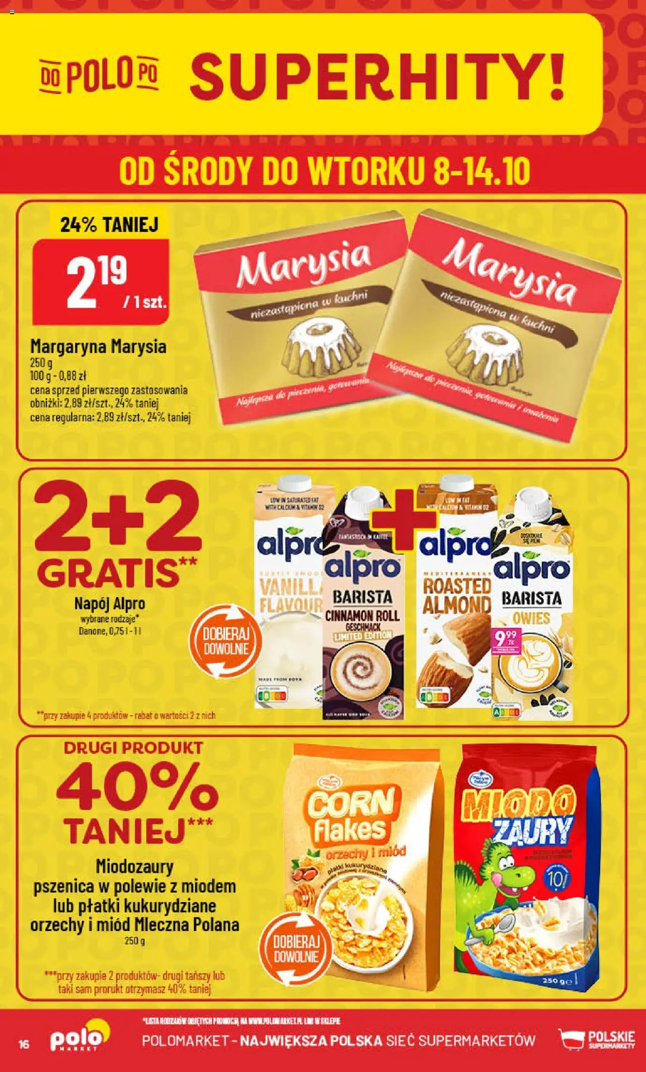 POLOmarket Gazetka od 08.10.2025 | Strona: 16 | Produkty: Miód, Alpro, Margaryna, Płatki
