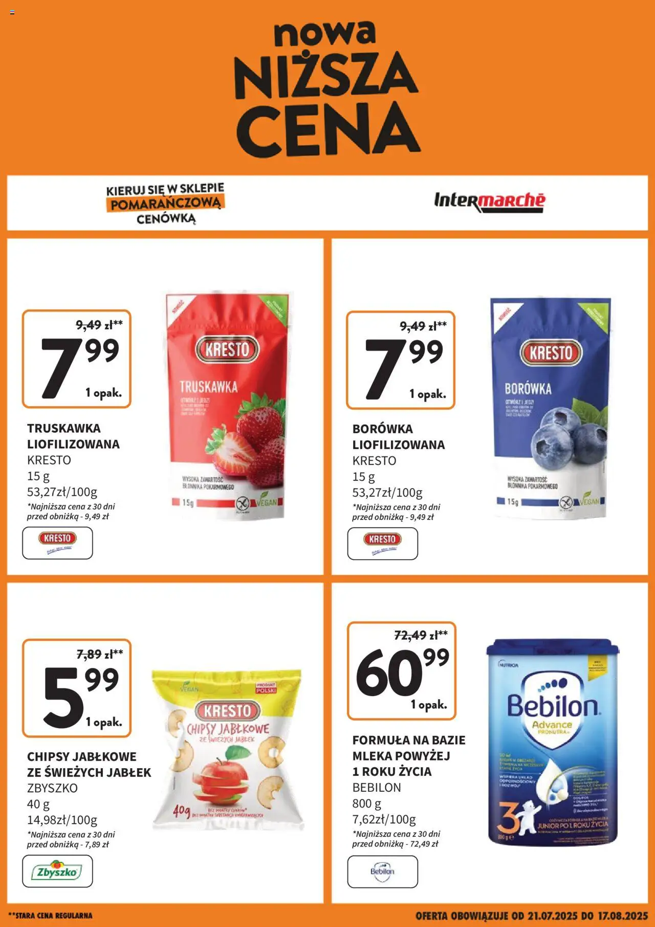 Intermarche Gazetka - Nowa niższa cena od 21.07.2025 | Strona: 1 | Produkty: Chipsy, Mleka, Chipsy jabłkowe