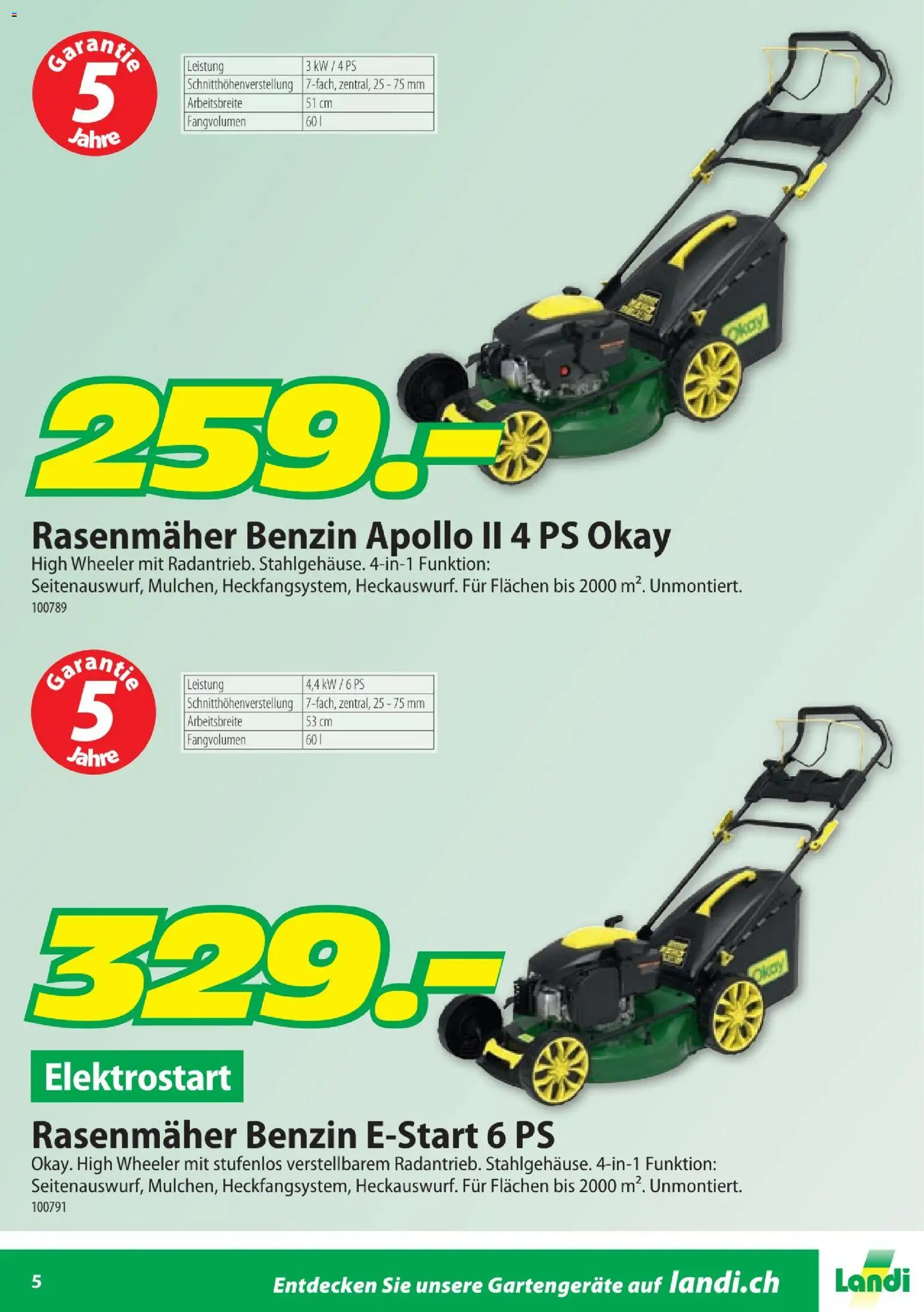 Landi Aktionen Garten – gültig ab 20.01.2026 | Seite: 5 | Produkte: Rasenmäher