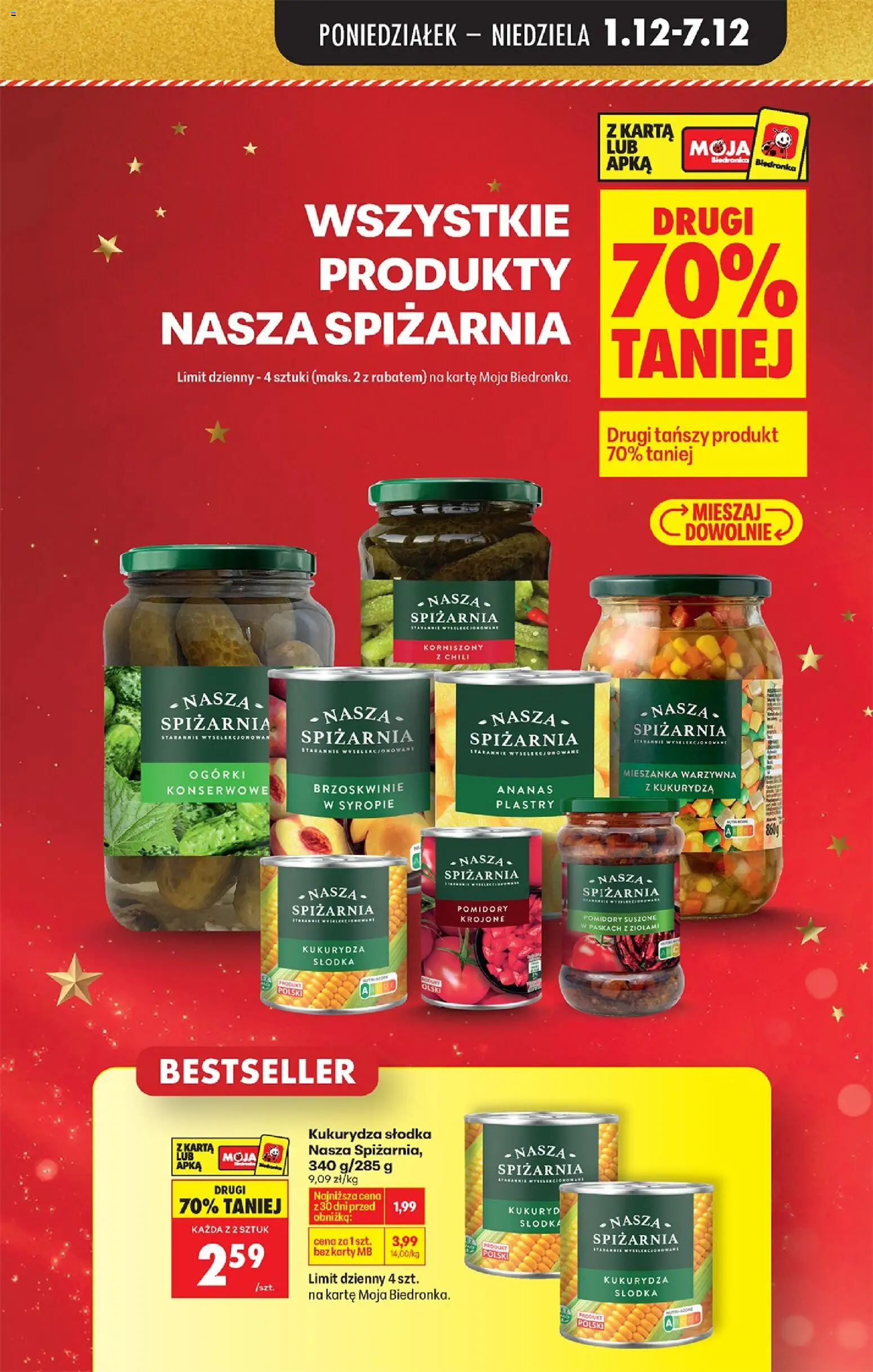 Biedronka gazetka od 01.12.2025 | Strona: 13 | Produkty: Brzoskwinie w syropie, Pomidory suszone, Korniszony z chili, Ogórki