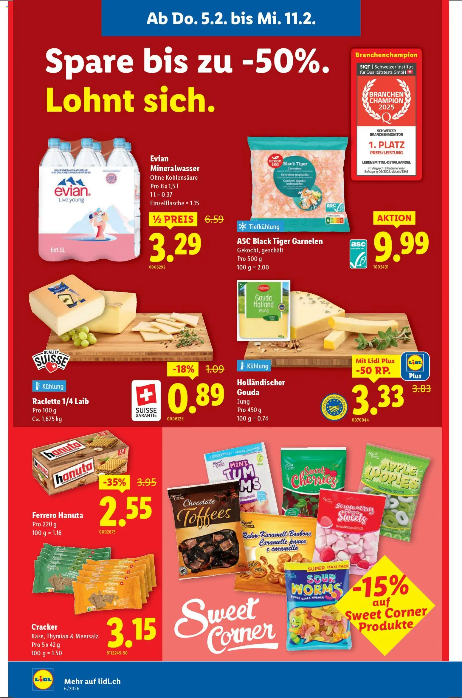 Lidl Aktionen – gültig ab 05.02.2026 | Seite: 8 | Produkte: Gouda, Garnelen, Mineralwasser, Raclette