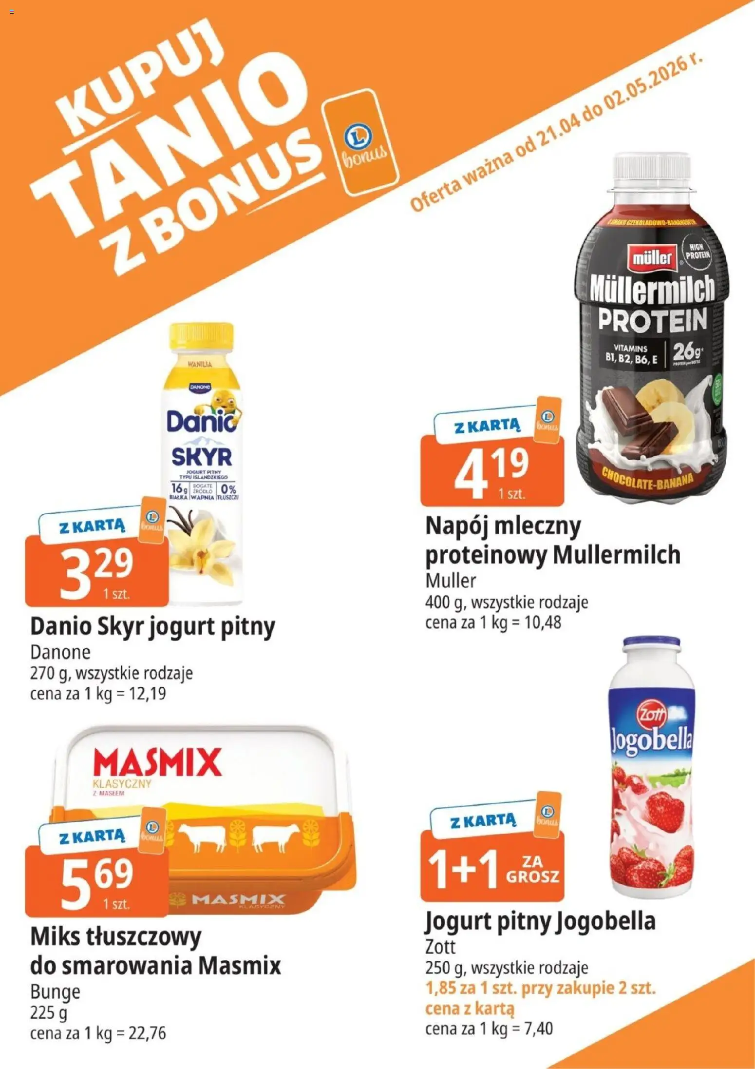 E.Leclerc gazetka - Kupony dodatkowe od 21.04.2026 | Strona: 1 | Produkty: Karta, Jogurt pitny, Jogurt, Skyr