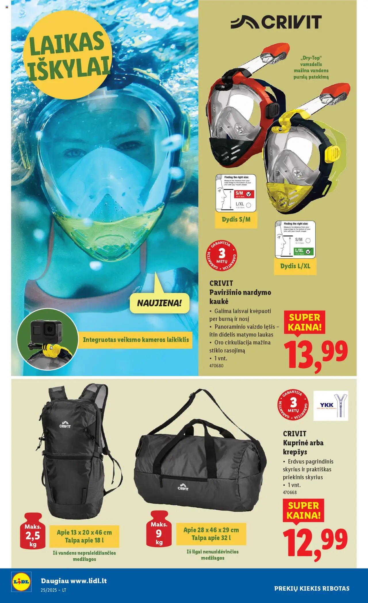 LIDL leidinys - Ne maisto prekių pasiūlymai│galioja nuo 16.06.2025 | Puslapis: 14 | Prekių: Vaizdo, Kaukė, Krepšys, Kuprinė