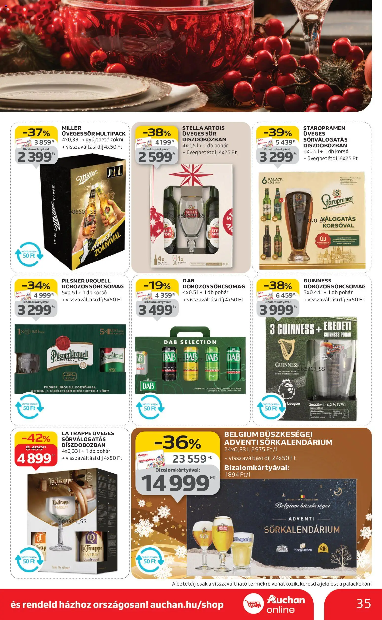 Auchan akciós ujság - amely érvényes a következő dátumtól: 20.11.2025 | Oldal: 35 | Termékek: Pilsner urquell, Stella artois, Sör, Zokni