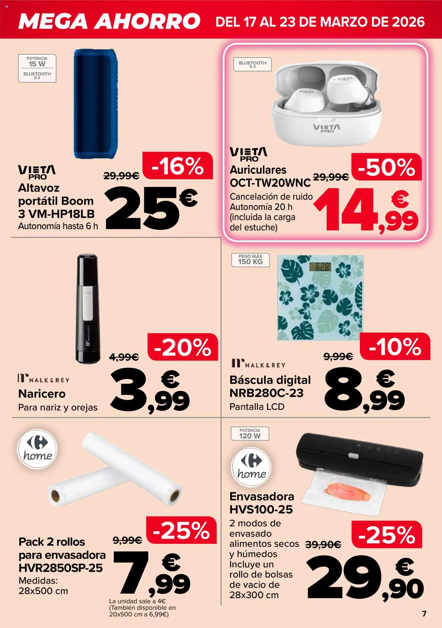 Carrefour Mega Ahorro │ válido desde el 17.03.2026 | Página: 7 | Productos: Auriculares, Altavoz, Peso, Κούβα