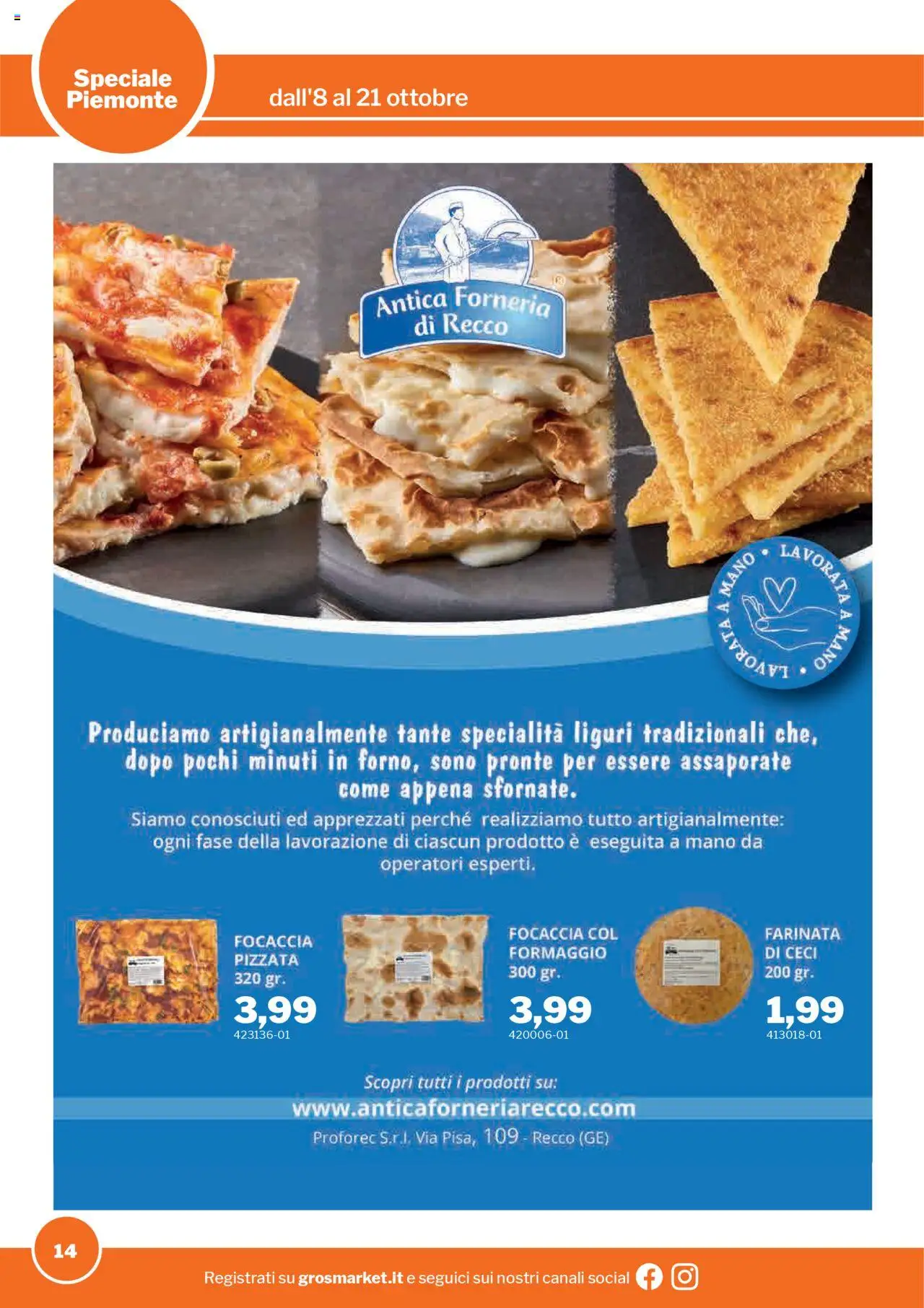 Volantino Sogegross del 08.10.2025 | Pagina: 14 | Prodotti: Focaccia, Ceci, Formaggio