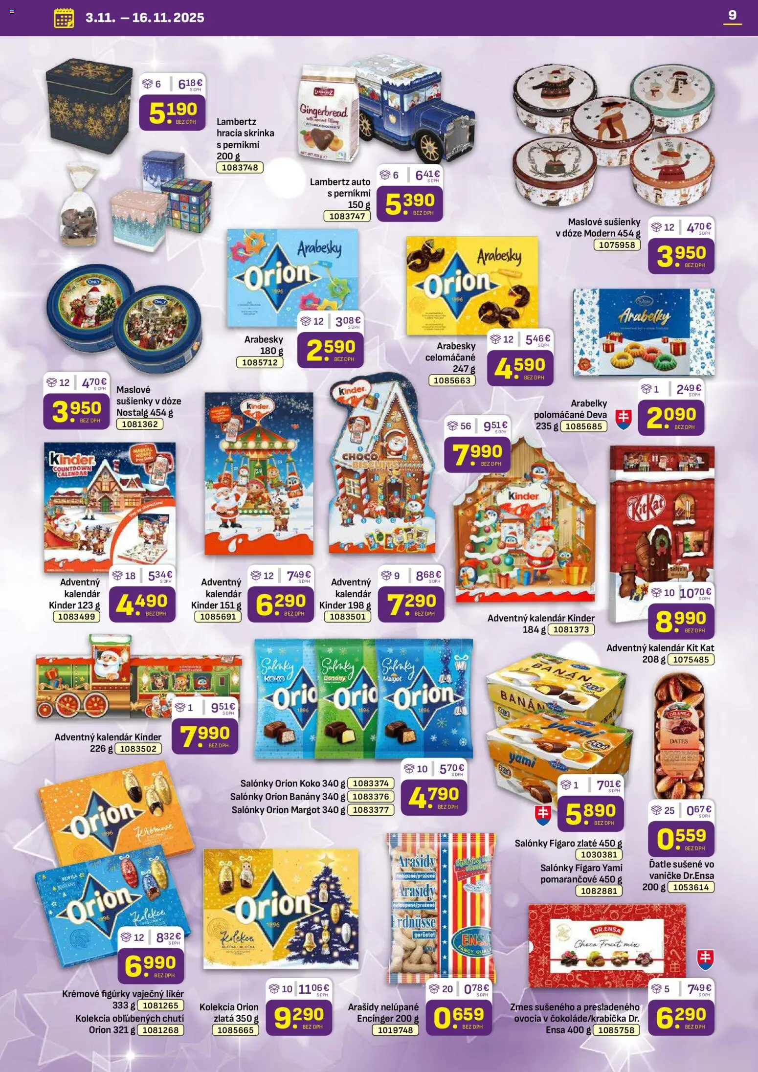 Nové Libex akcie – leták je platný od 03.11.2025 | Strana: 9 | Produkty: Skrinka, Banány, Maslove sušienky, Arašidy