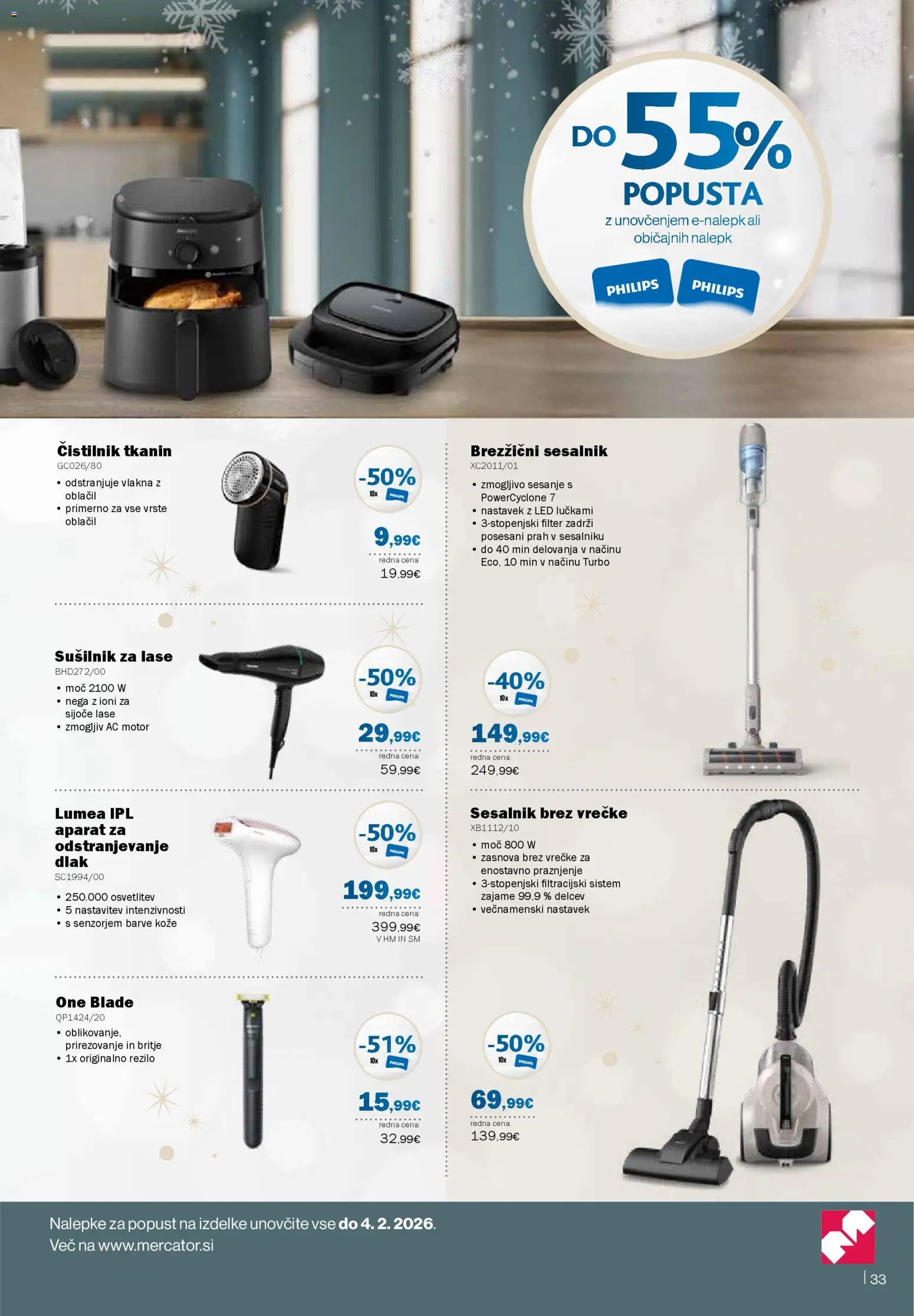 Novi Mercator katalog ponudbe – veljaven od 22.01.2026 | Stran: 33 | Izdelki: Sušilnik za lase, Sesalnik