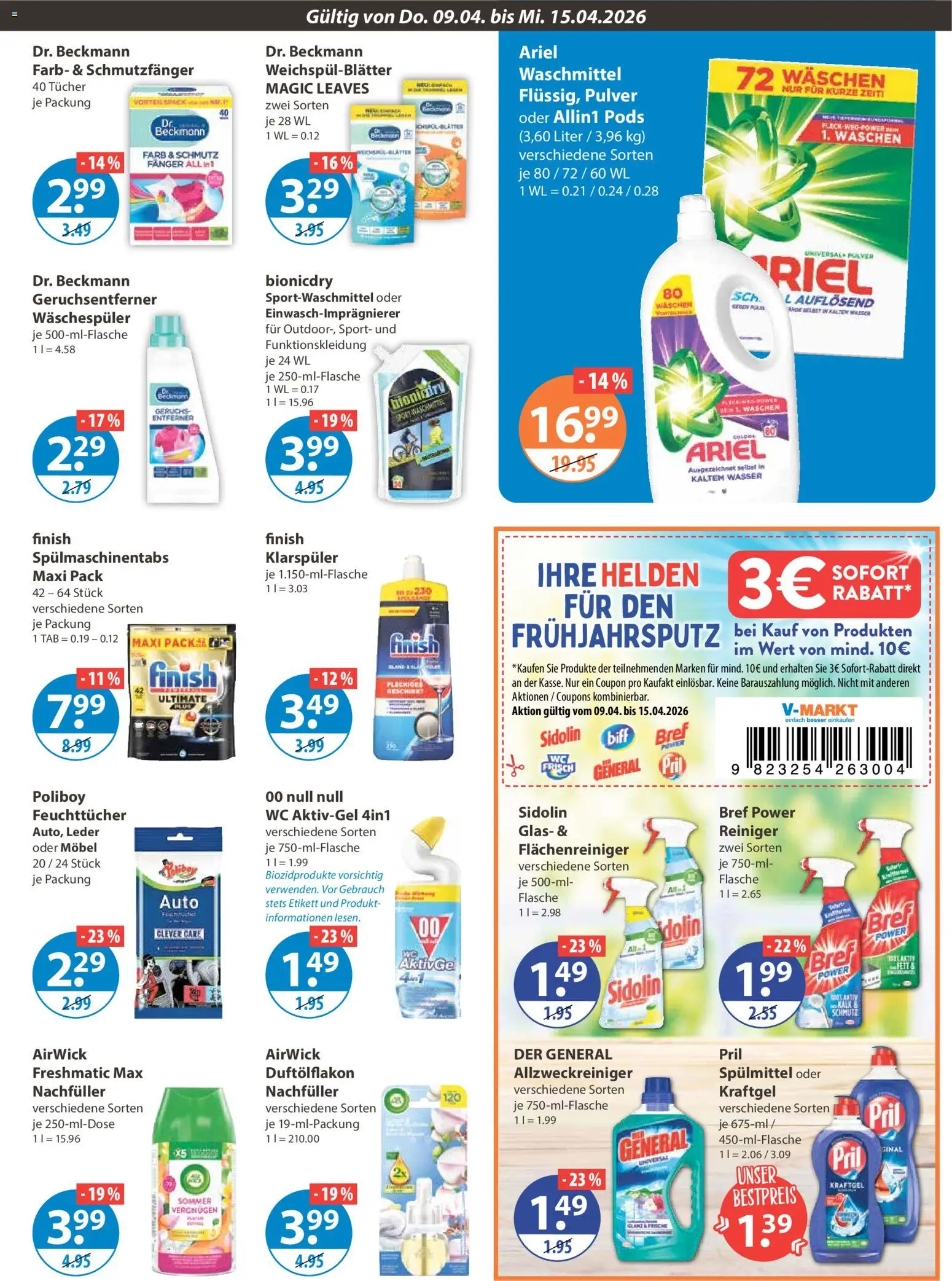 V-Markt Angebote – gültig ab 09.04.2026 | Seite: 13 | Produkte: Finish, Waschmittel, Spülmaschinentabs, Pril