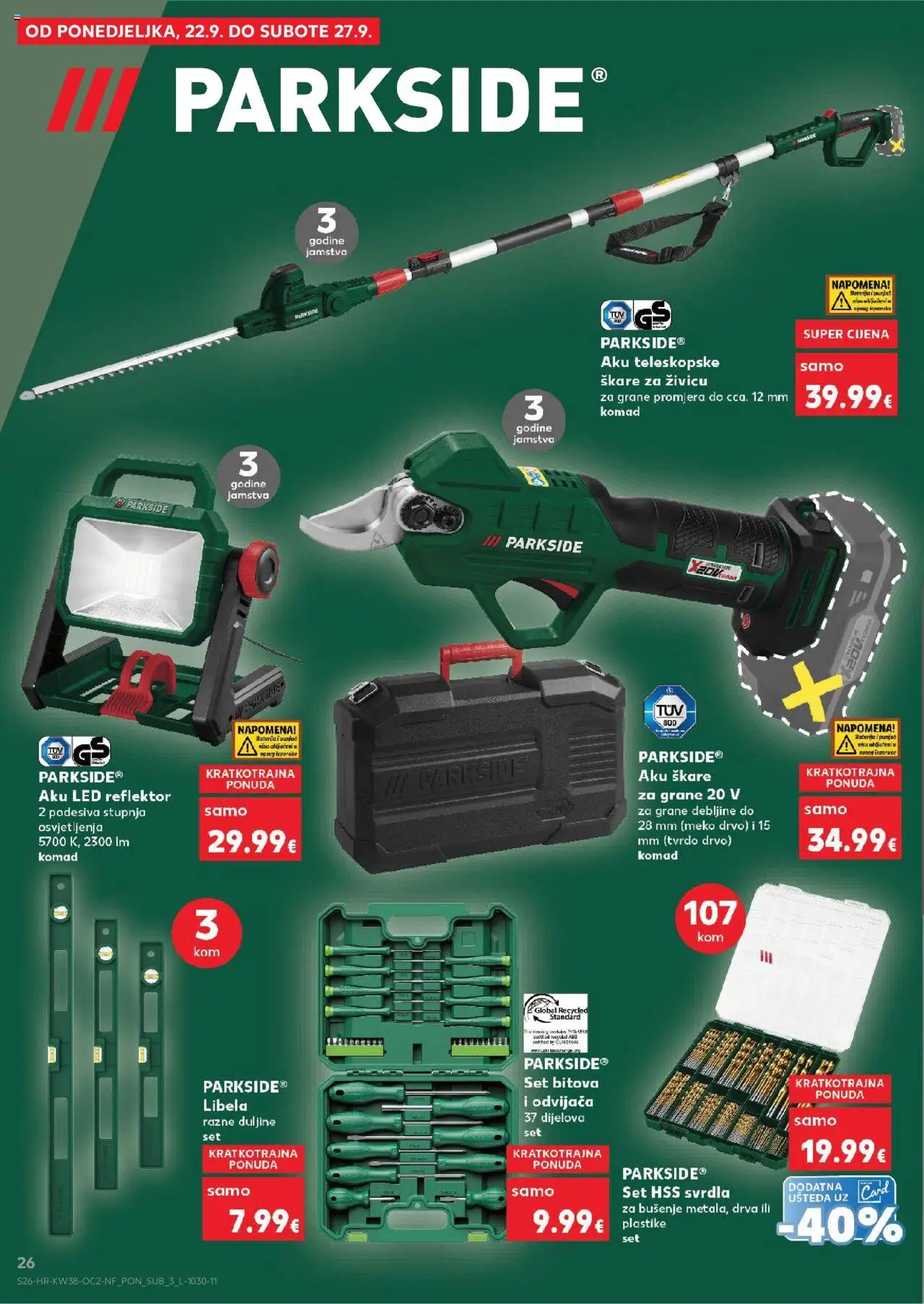 Kaufland katalog | vrijedi od 17.09.2025 | Stranica: 26 | Proizvodi: Reflektor, Škare, Parkside