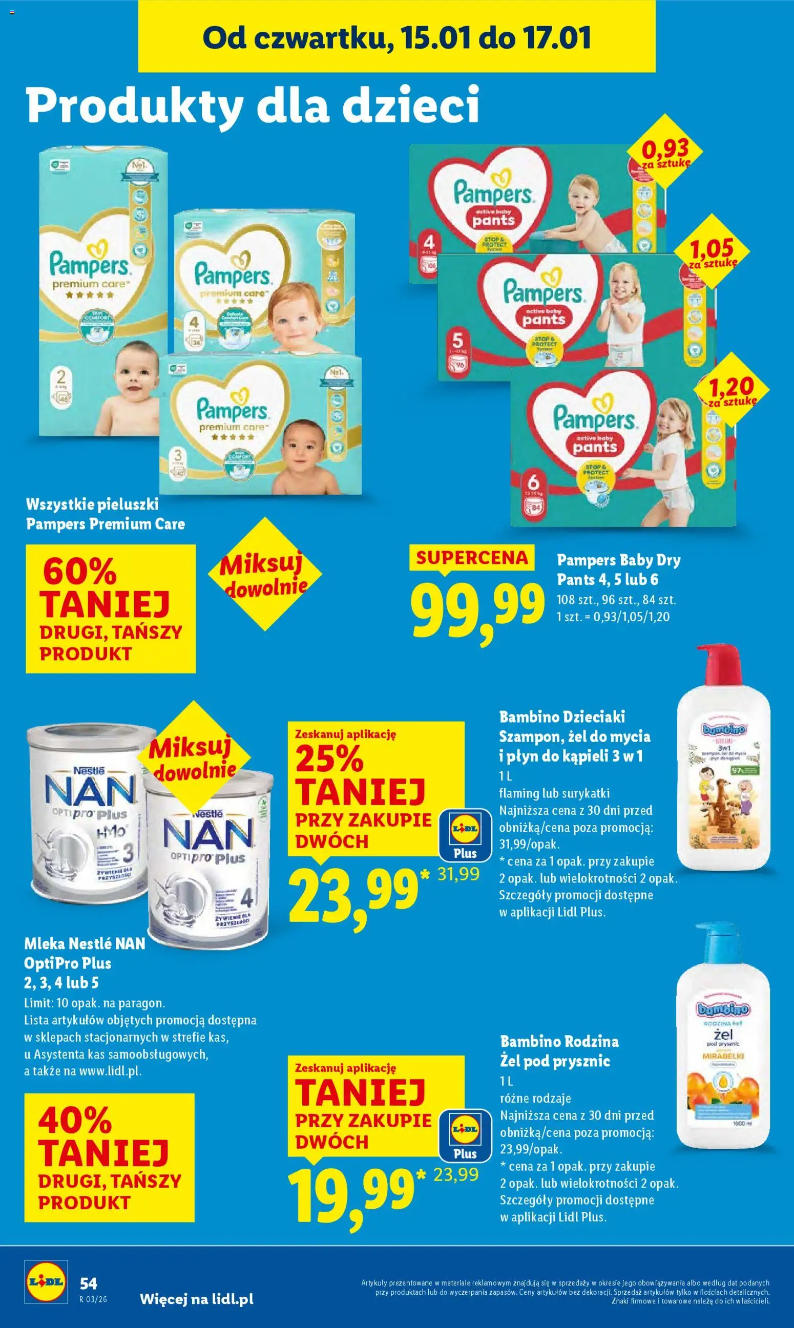 Lidl Gazetka od 15.01.2026 | Strona: 54 | Produkty: Pampers, Płyn do kąpieli, Prysznic, Żel pod prysznic