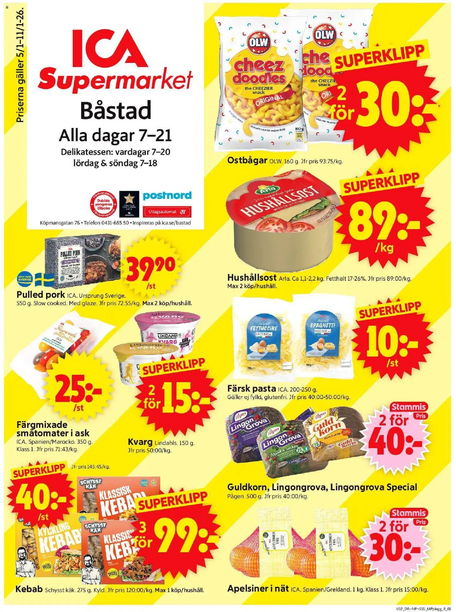 ICA Supermarket reklamblad aktuell från 05.01.2026 | Sida: 1 | Produkter: Lingongrova, Apelsiner, Spaghetti, Pasta