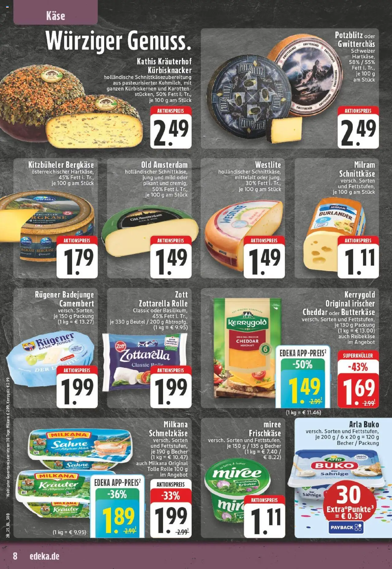 Edeka prospekt Dortmund	 - gültig ab dem 06.07.2025 | Seite: 8 | Produkte: Milram, Arla buko, Reibekase, Sahne