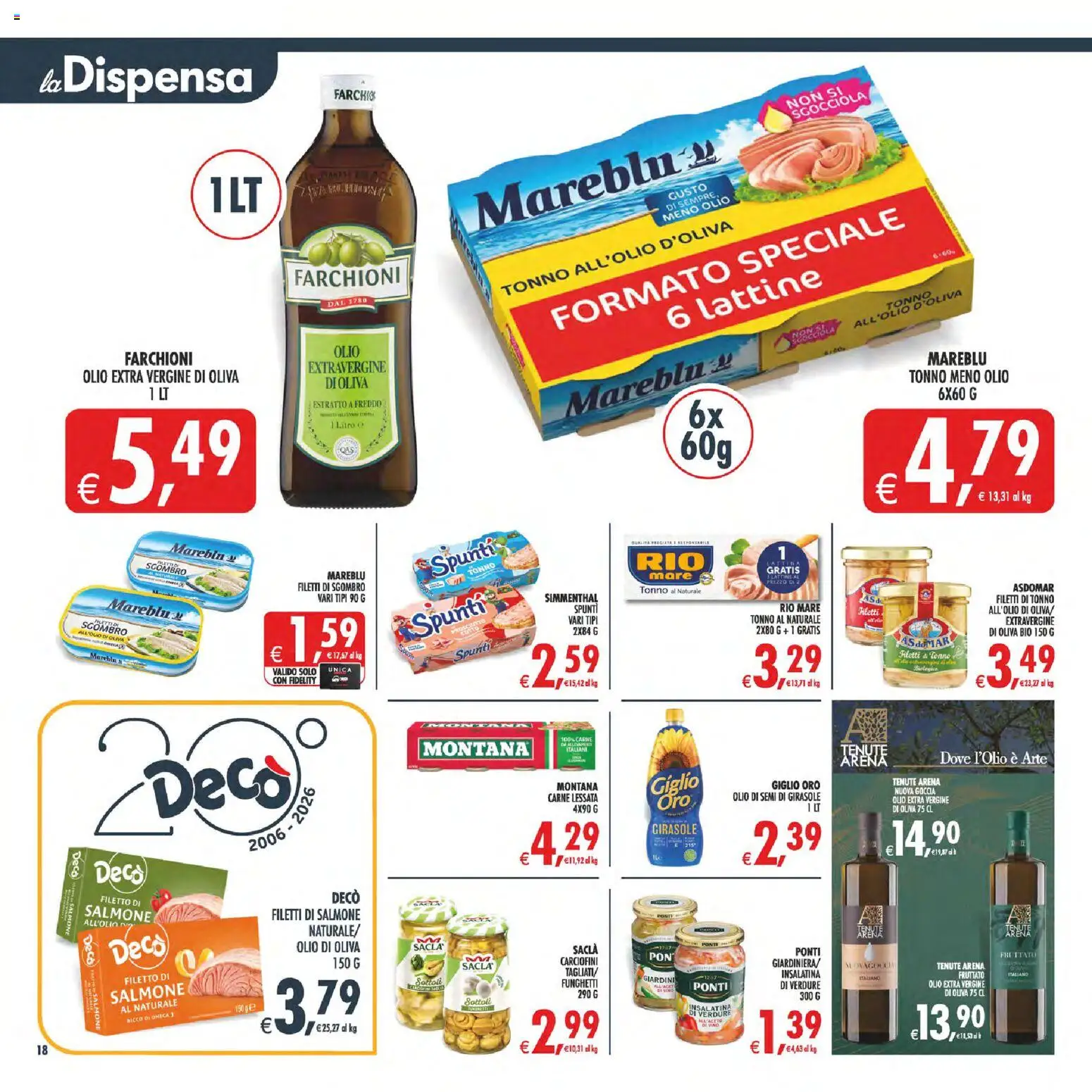 Volantino Decò del 17.03.2026 | Pagina: 19 | Prodotti: Tonno al naturale, Sgombro, Olio di semi di girasole, Olio di Oliva