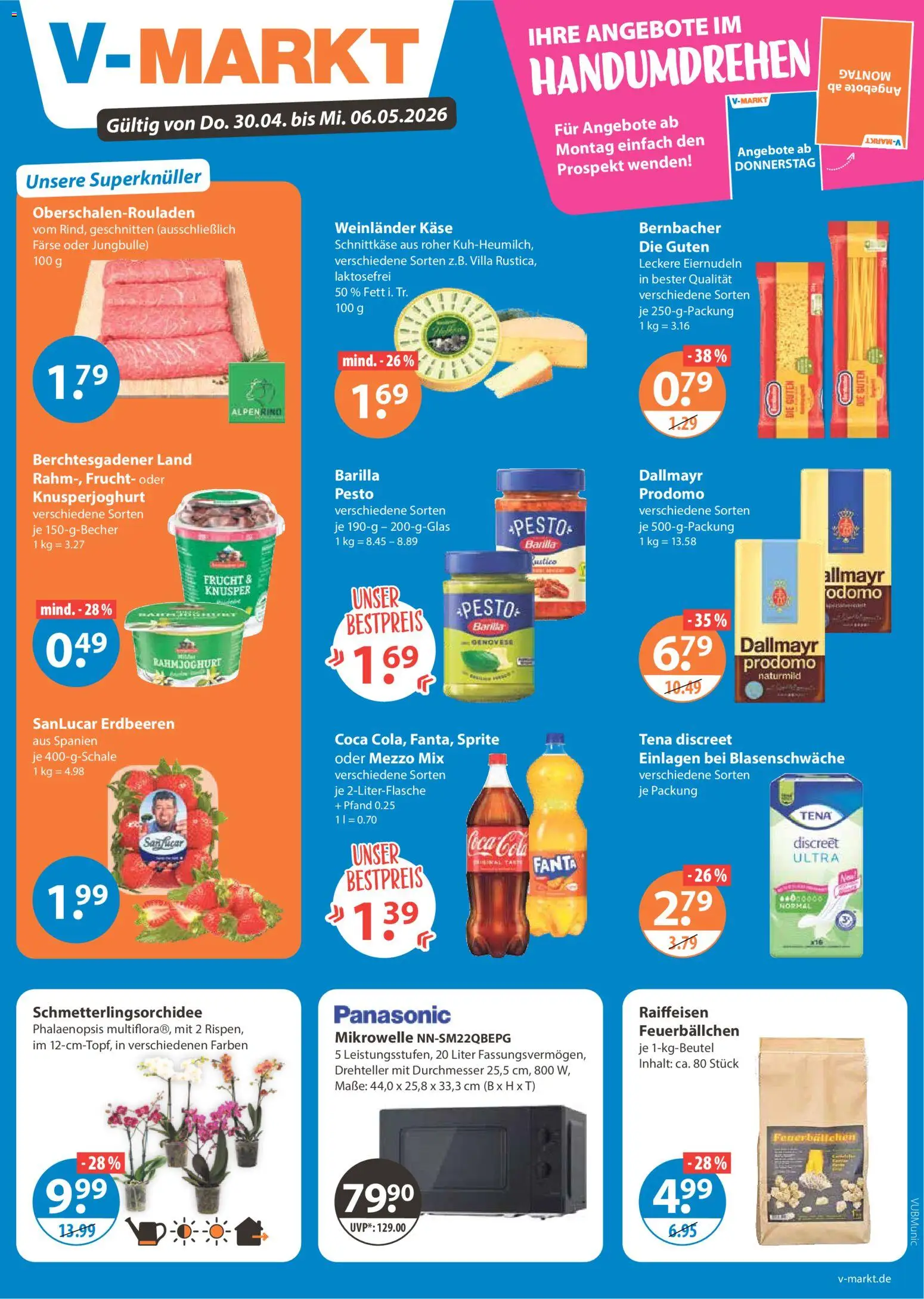 V-Markt München – gültig ab 30.04.2026 | Seite: 1 | Produkte: Mikrowelle, Sprite, Cola, Oder mezzo mix