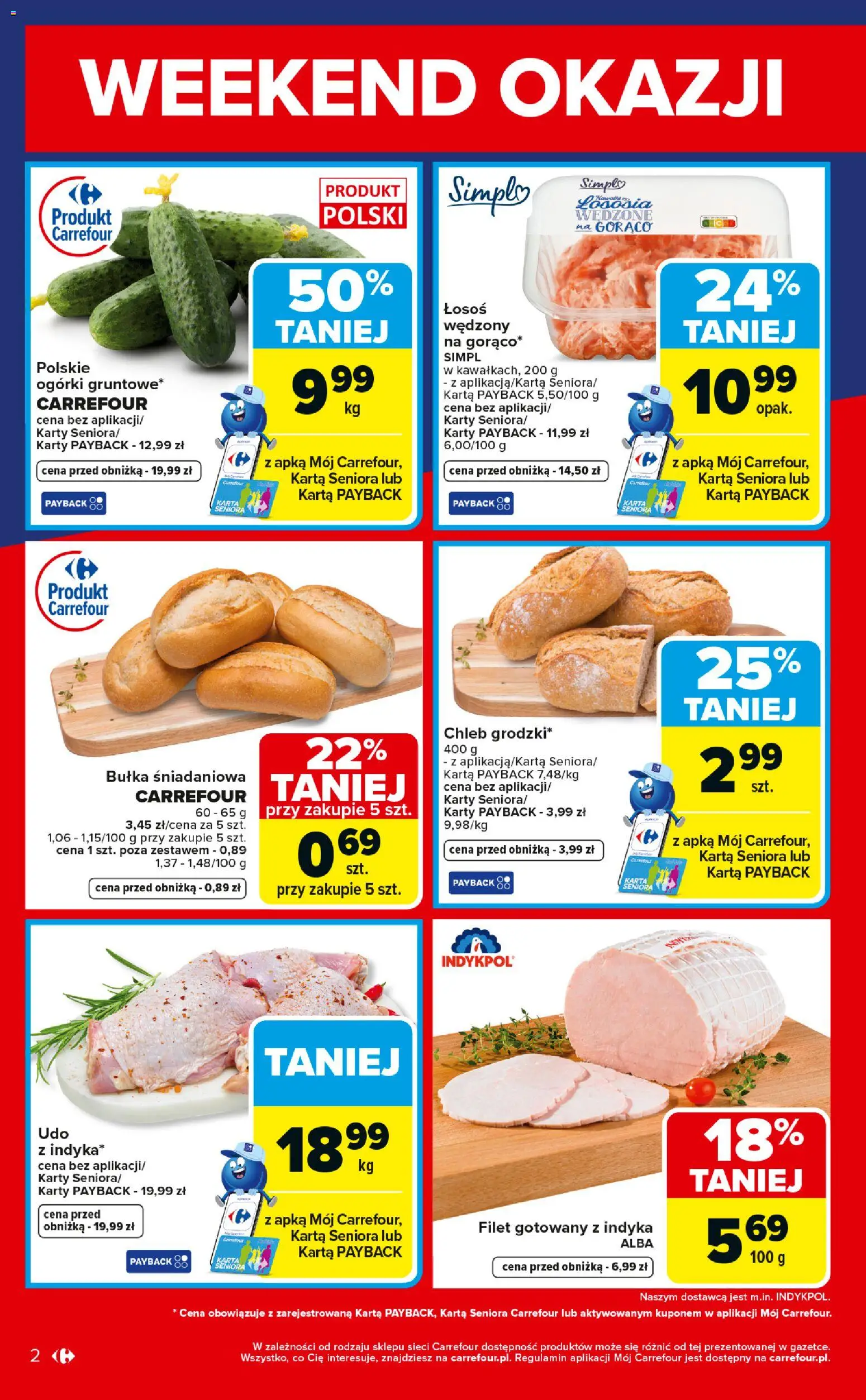 Carrefour gazetka - Weekend okazji od 09.04.2026 | Strona: 2 | Produkty: Łosoś, Bułka, Chleb, Ogórki