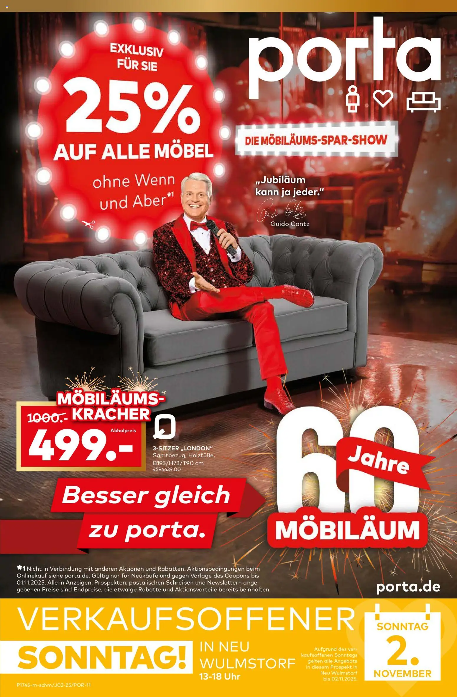 Porta! Möbiläums-Spar-Show mit Guido Cantz und 25% auf ALLE Möbel - NeuWulmstorf – gültig ab 27.10.2025 | Seite: 1 | Produkte: Uhr