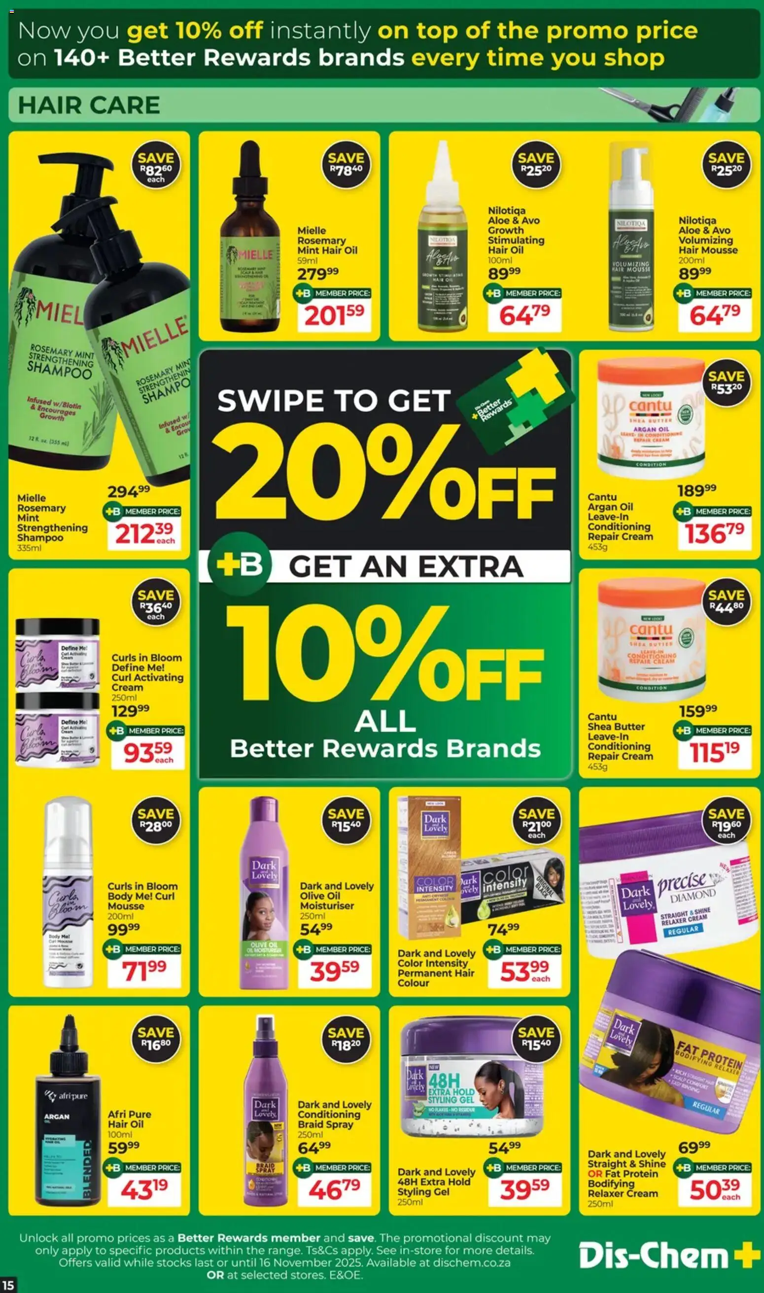 New Dis-Chem catalogue – valid from 21.10.2025 | Page: 15 | Products: Butter, Oil, Shampoo, Cream