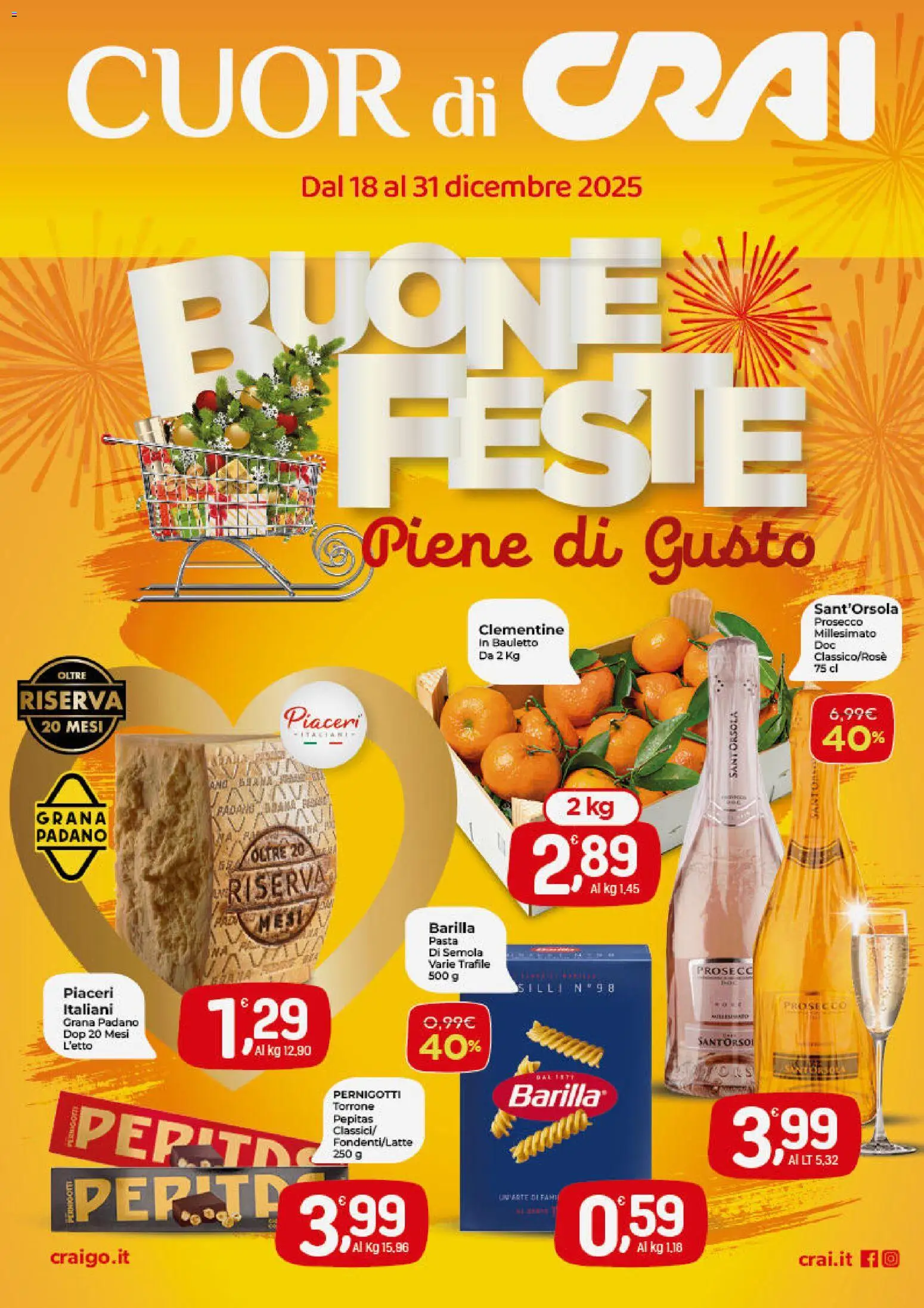 Volantino CRAI del 18.12.2025 | Pagina: 1 | Prodotti: Prosecco, Pasta, Grana Padano