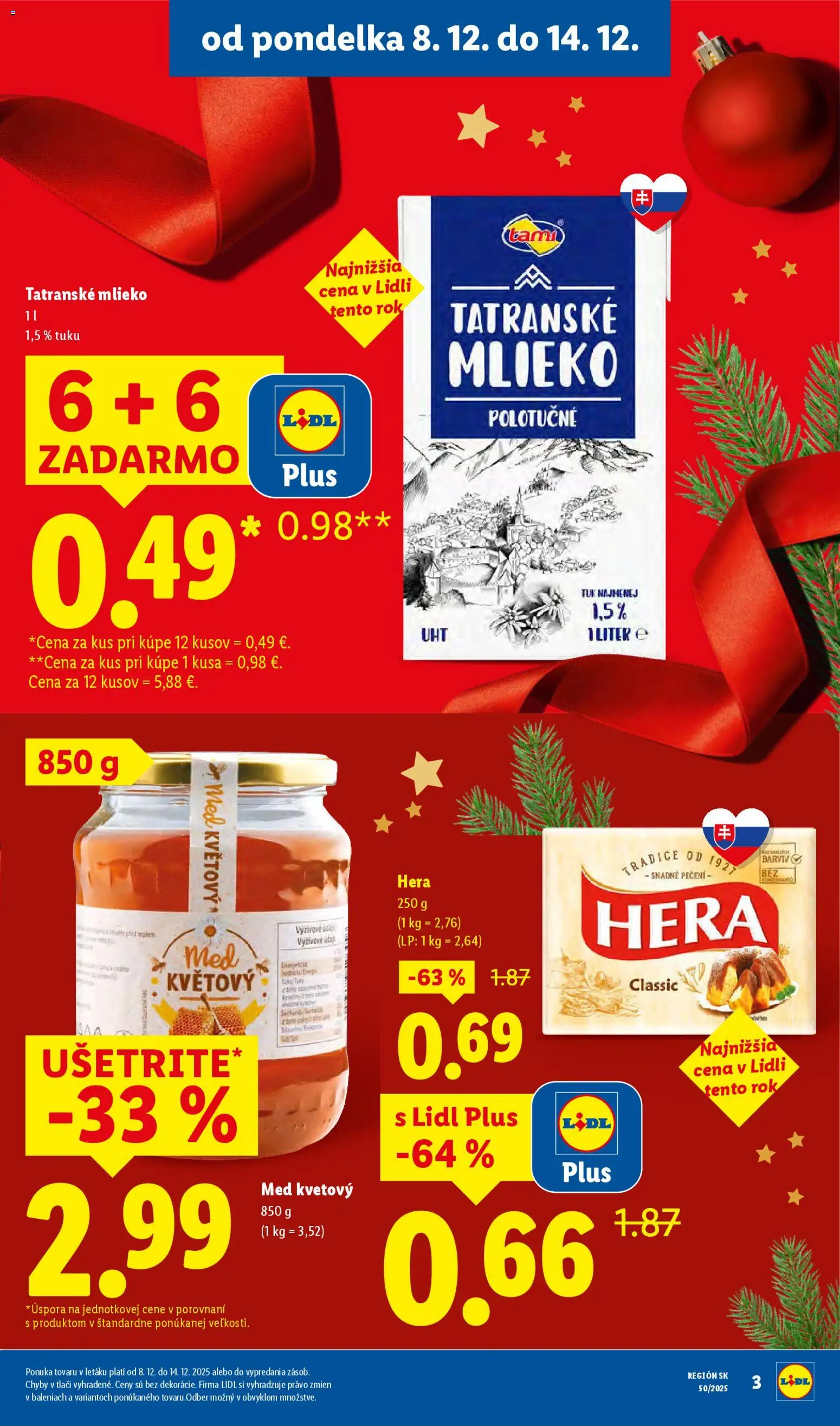 Nové Lidl akcie – leták je platný od 11.12.2025 | Strana: 5 | Produkty: Mlieko, Med, Hera