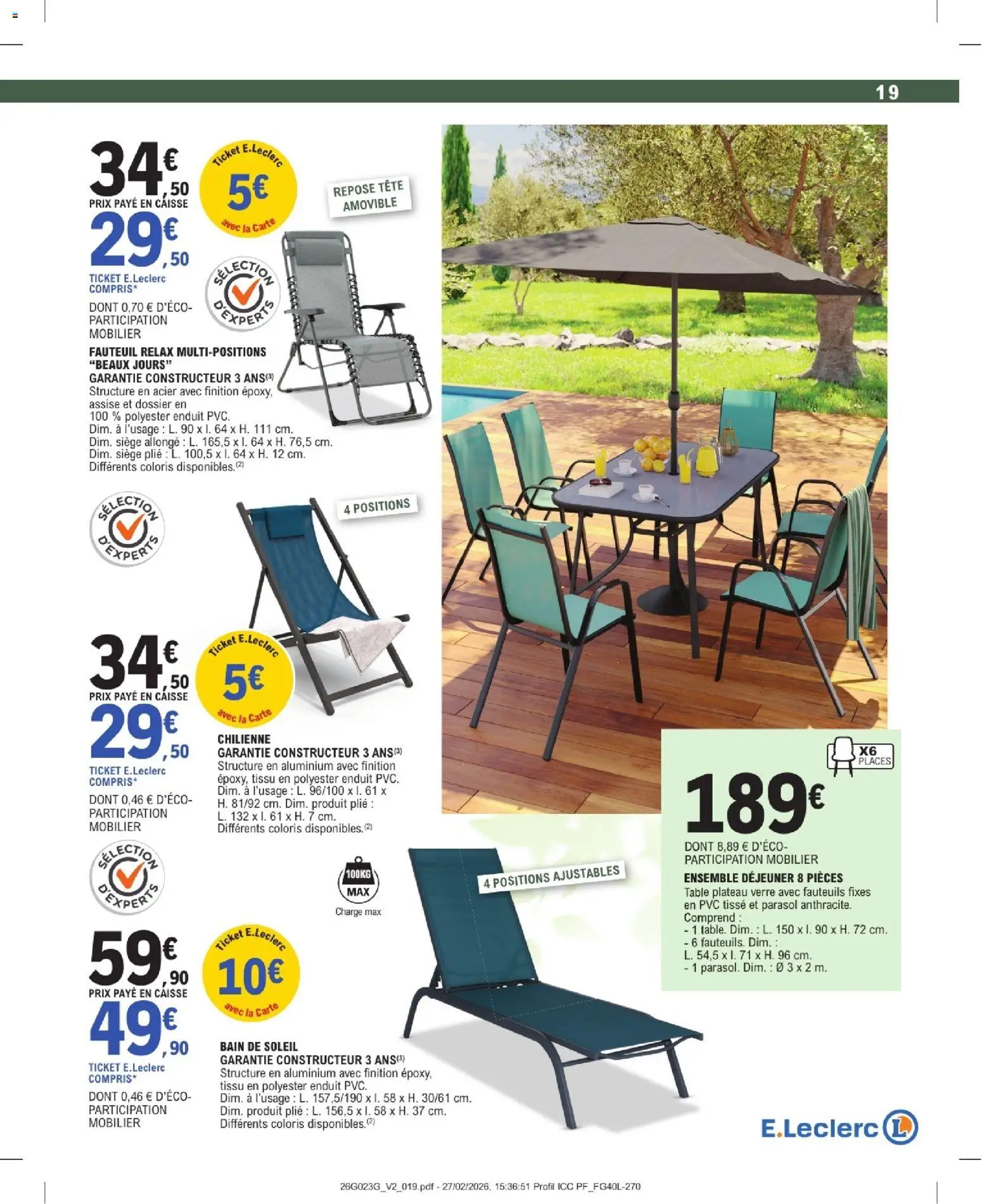 {H1} | Page: 19 | Produits: Plateau, Bain de soleil, Table, Chilienne