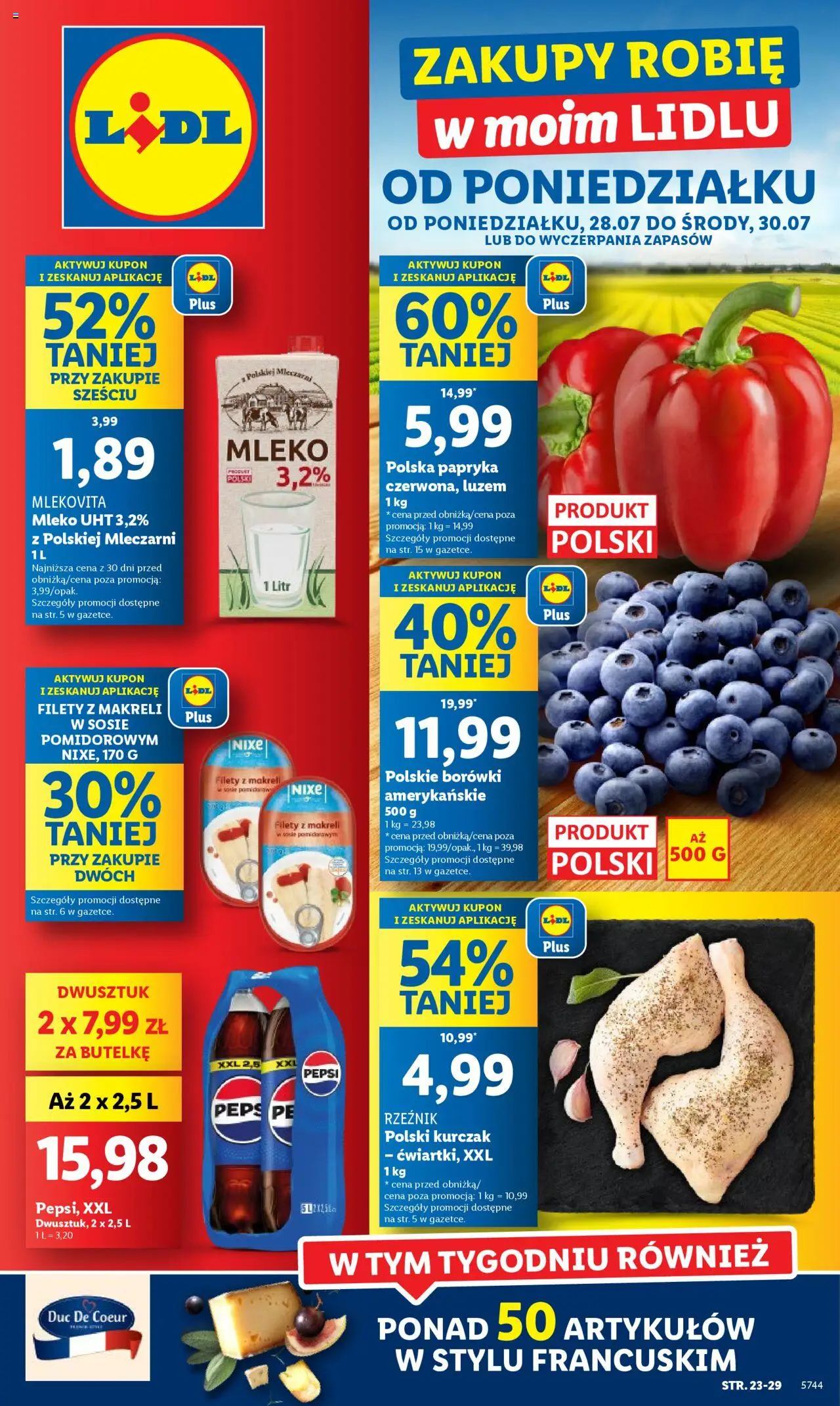 Lidl Gazetka od 28.07.2025 | Strona: 1 | Produkty: Kurczak, Pepsi, Bell, Mleko