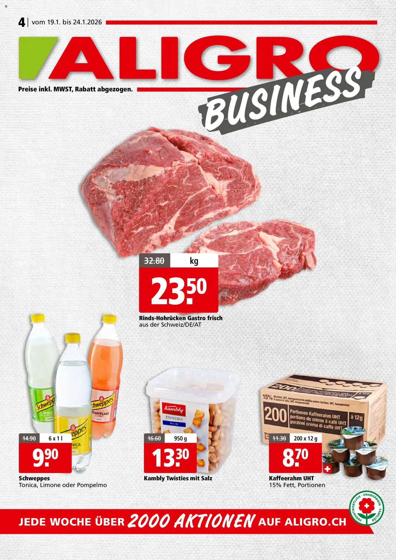 Aligro Aktionen Businesskunden - Chavannes, Matran, Genf, Sitten – gültig ab 19.01.2026 | Seite: 1 | Produkte: Salz, Creme