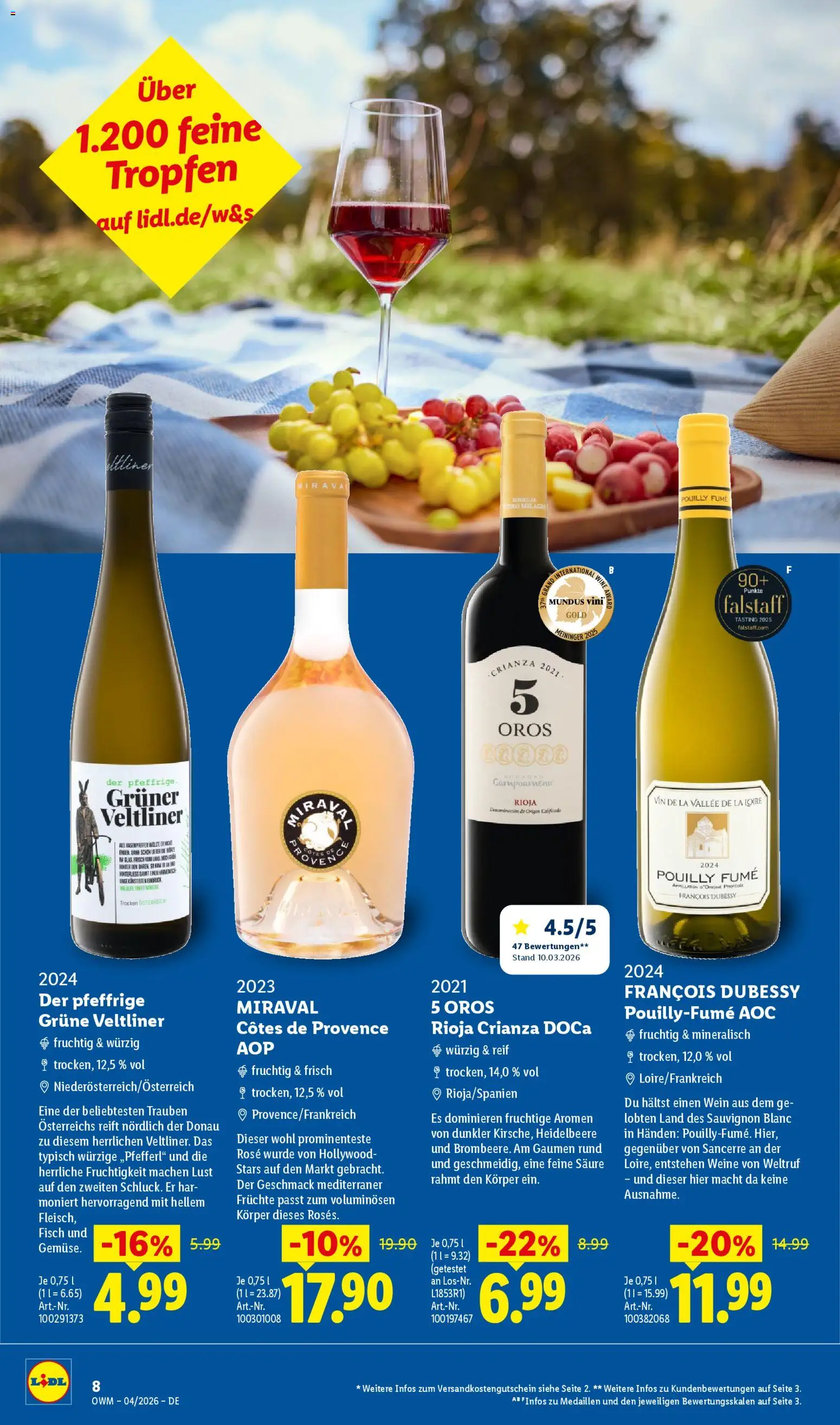 Lidl Prospekt – gültig ab 01.04.2026 | Seite: 8 | Produkte: Trauben, Fisch, Wein