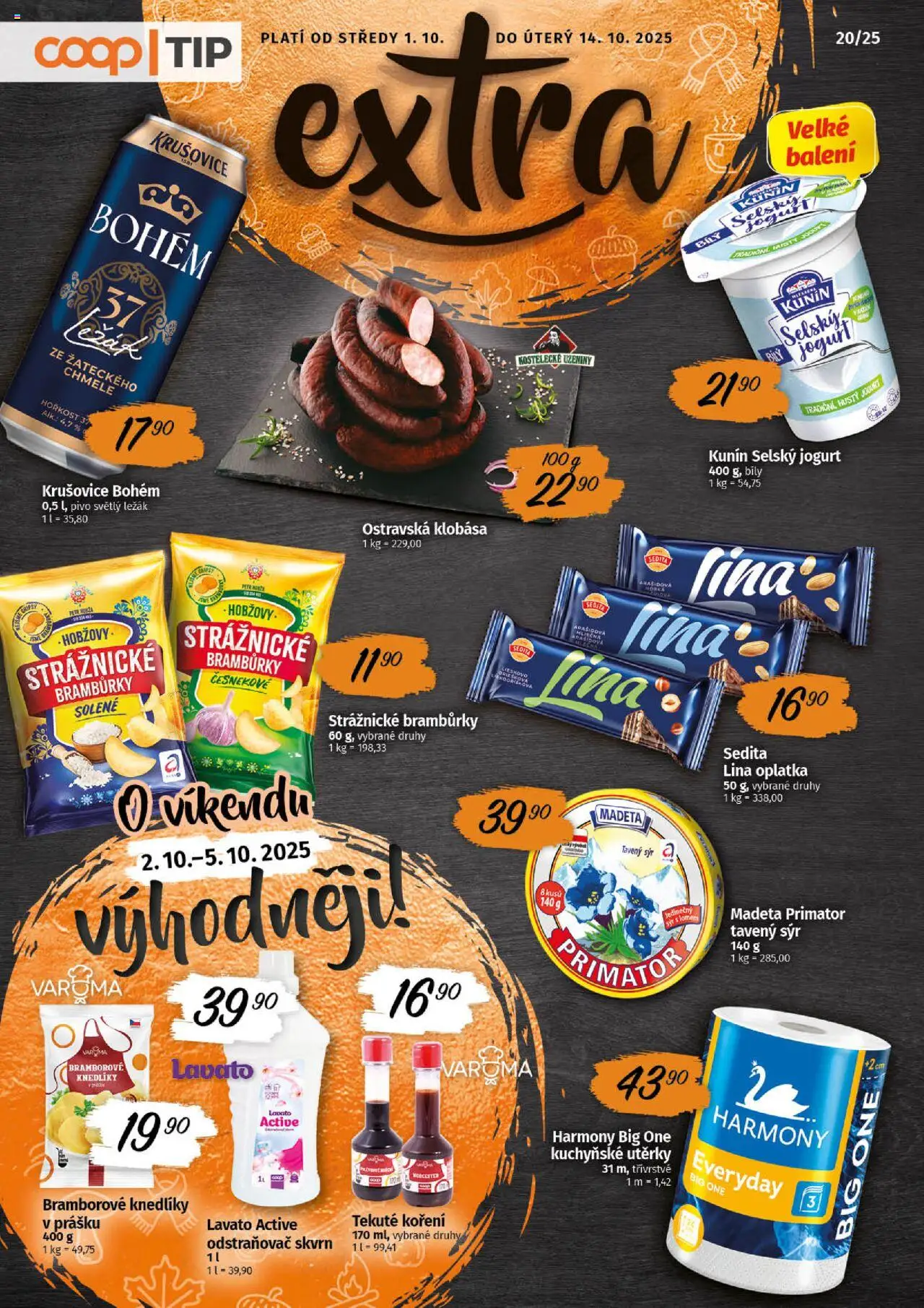 Coop leták - Tip Extra od 01.10.2025 | Strana: 1 | Produkty: Strážnické brambůrky, Utěrky, Koření, Krušovice