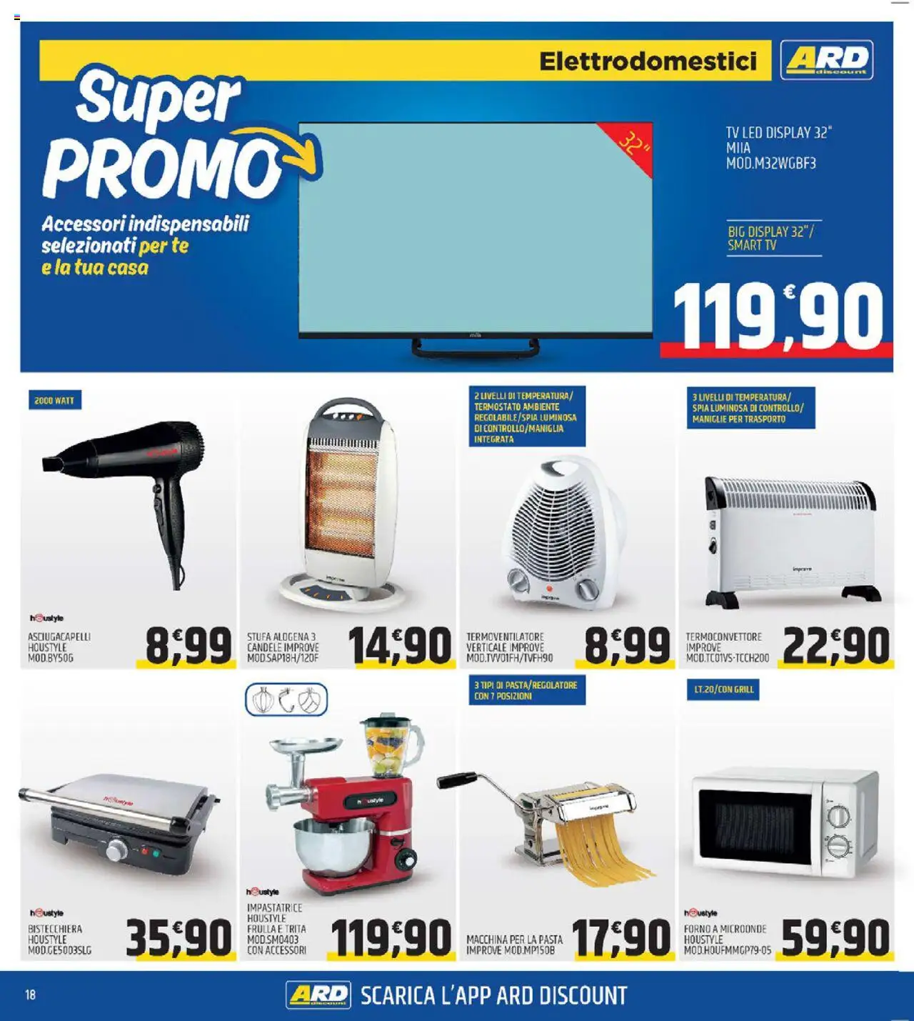 Volantino ARD Discount del 13.10.2025 | Pagina: 18 | Prodotti: smart TV, Bistecchiera, Pasta, Forno