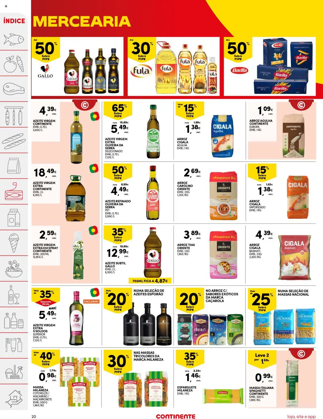 Continente folheto │ válido de 03.06.2025 | Página: 20 | Produtos: Azeite, Milaneza, Arroz, Macarrão