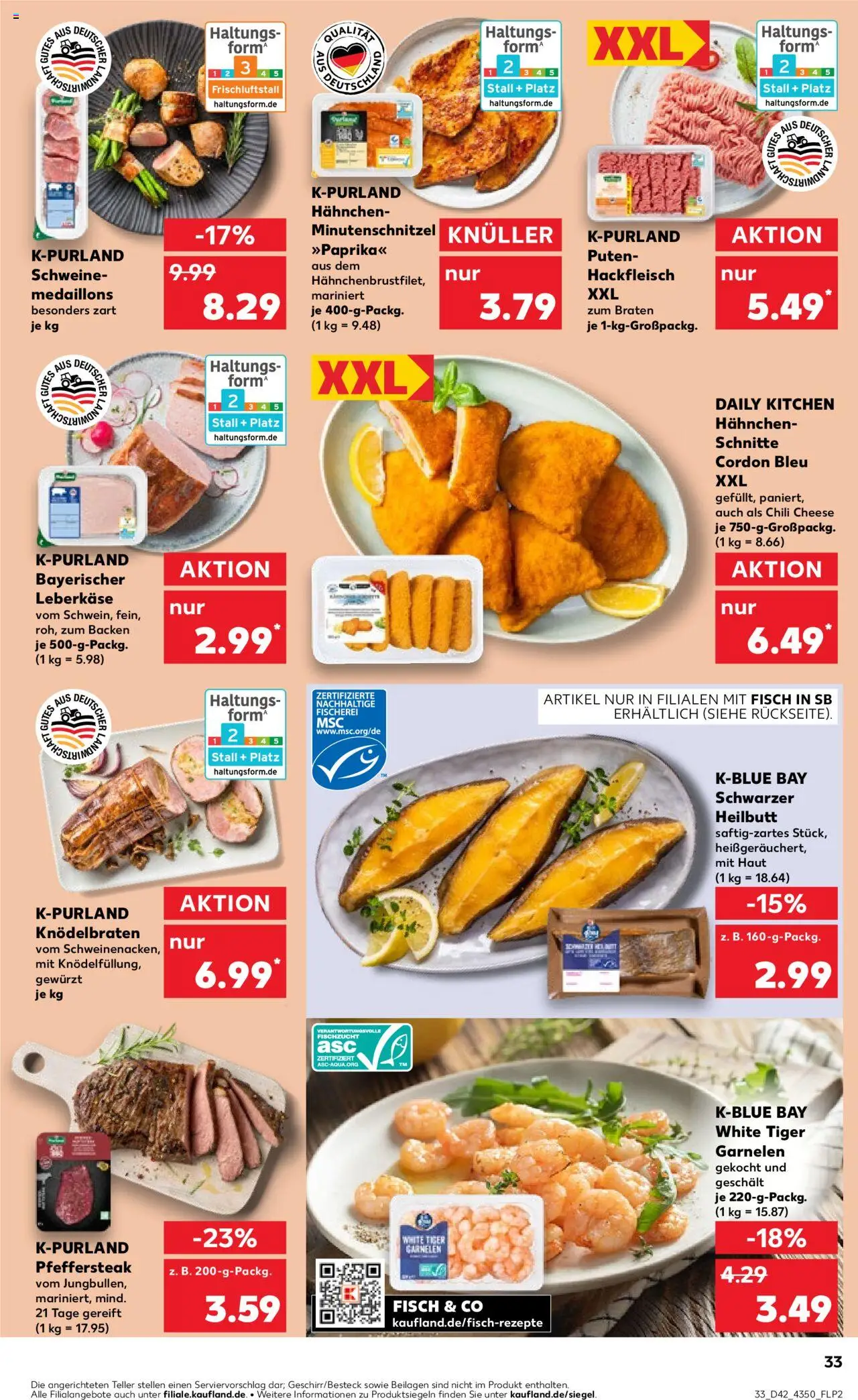 Kaufland prospekt Frankfurt (Oder)	 – gültig ab 16.10.2025 | Seite: 33 | Produkte: Hahnchen, Garnelen, Steak, Hackfleisch