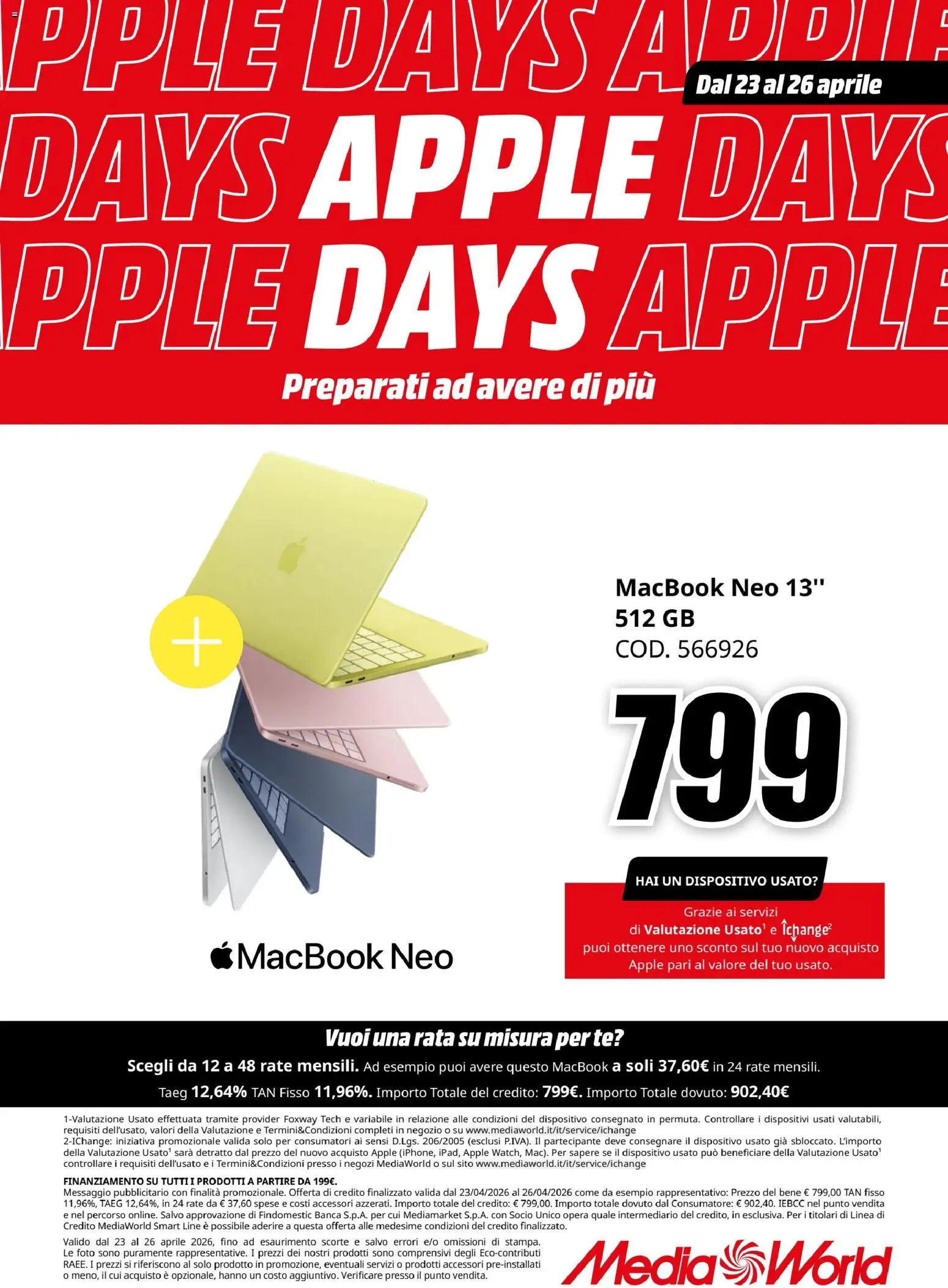 Volantino Media World del 23.04.2026 | Pagina: 3 | Prodotti: Tè, Macbook