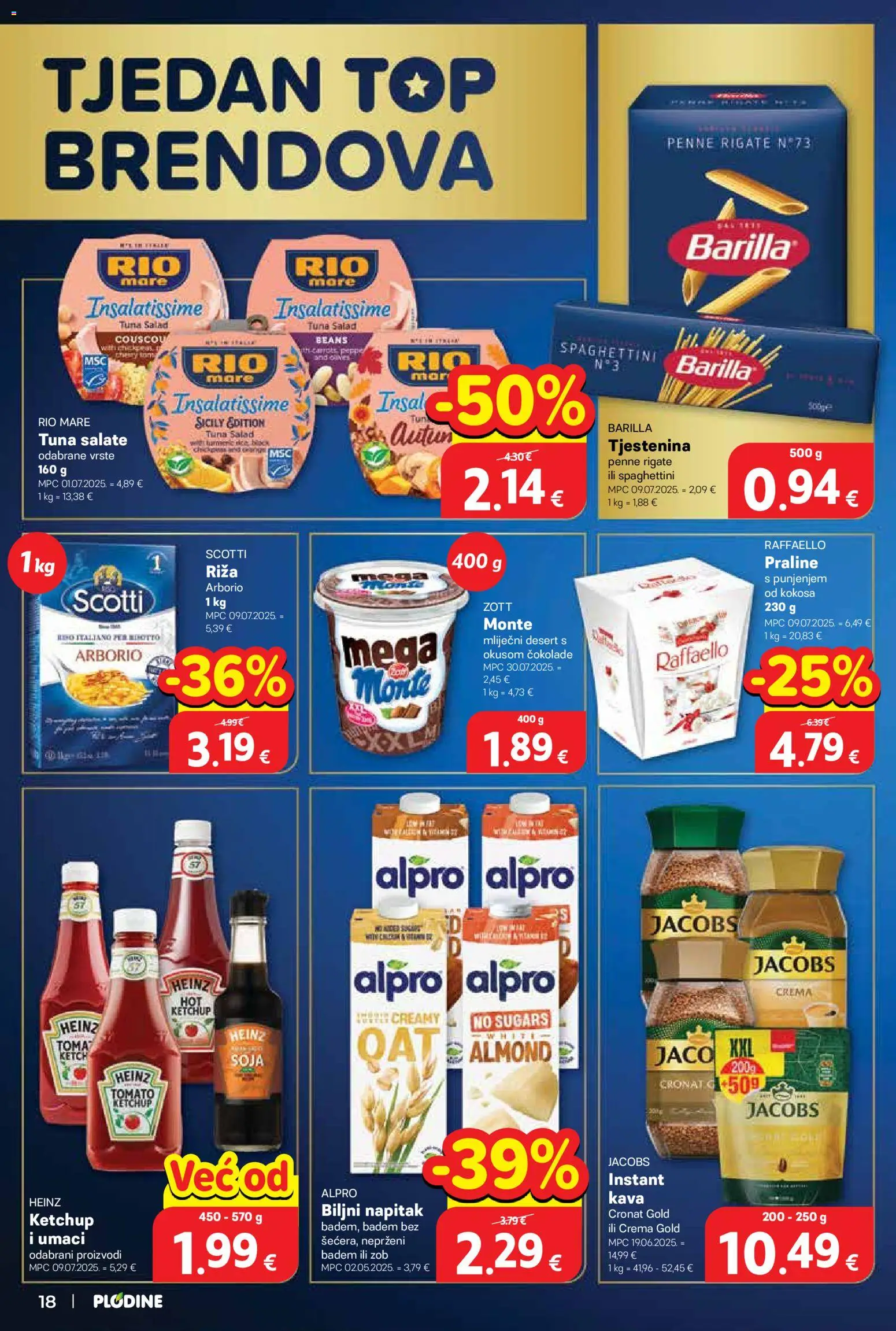 Plodine katalog | vrijedi od 25.03.2026 | Stranica: 18 | Proizvodi: Rio Mare, Alpro, Badem, Tuna