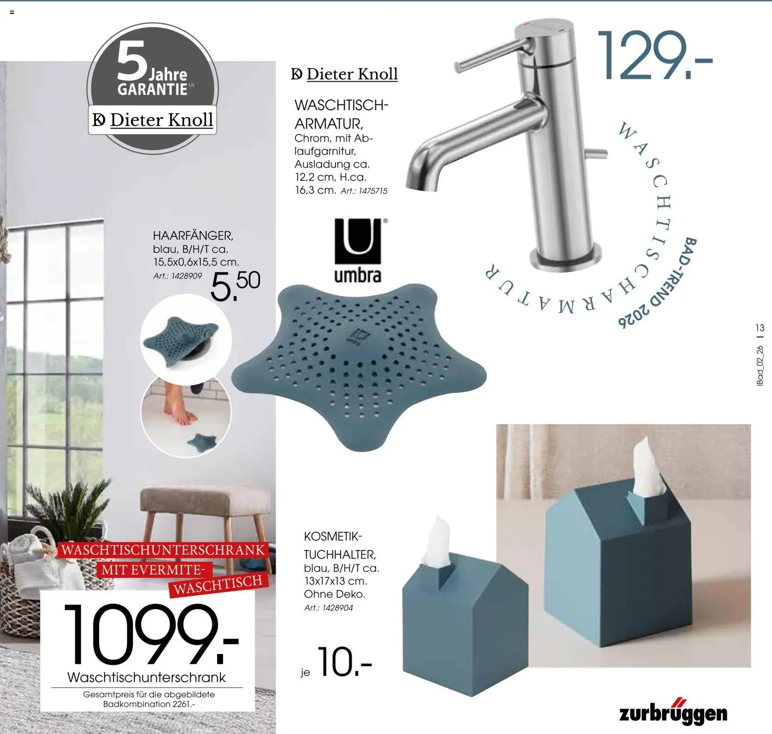 Zurbrüggen Bad Design Trends – gültig ab 23.03.2026 | Seite: 13 | Produkte: Waschtisch