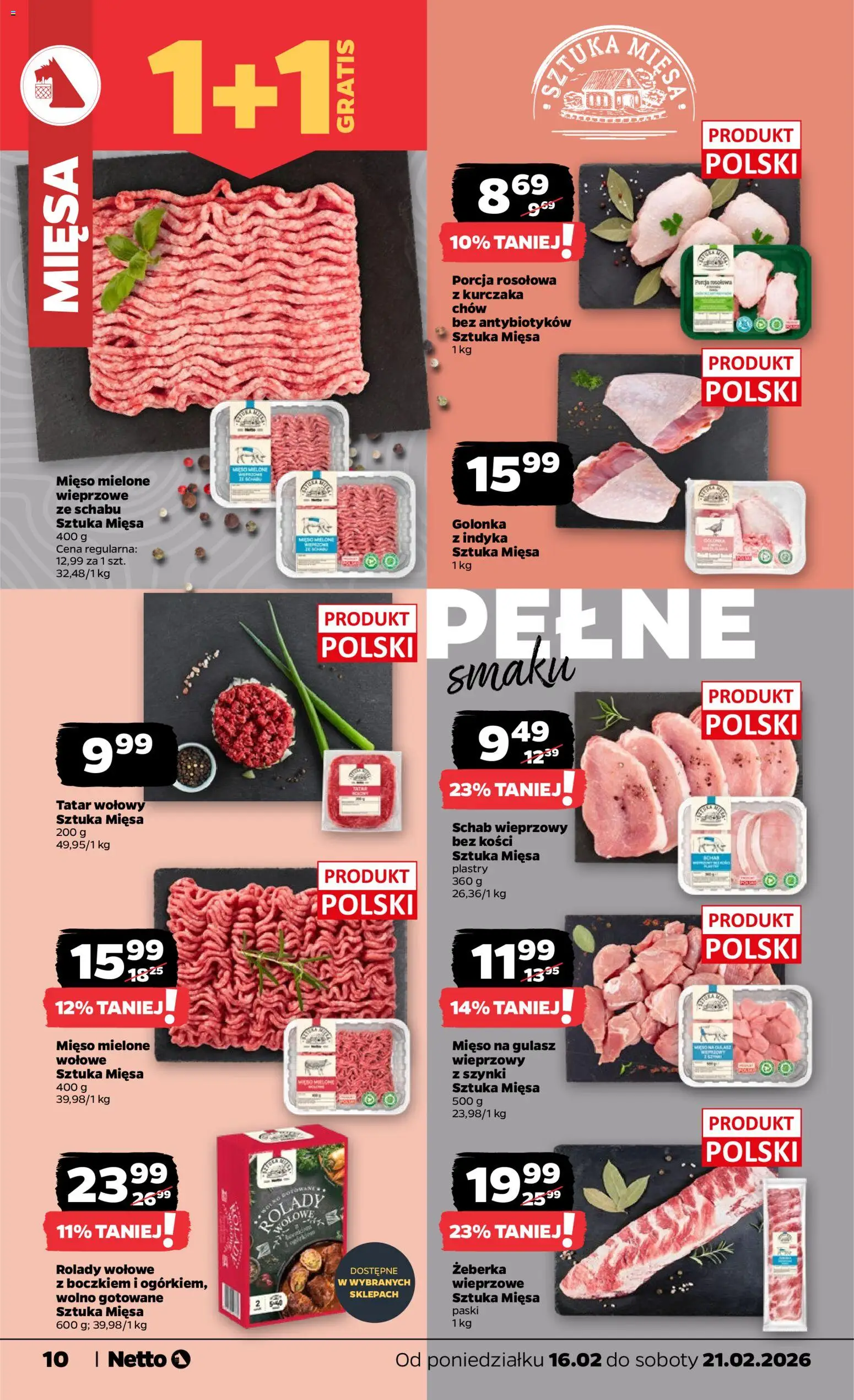 Netto gazetka - Spożywcza od 16.02.2026 | Strona: 10 | Produkty: Tatar wołowy, Wolno gotowane, Mięso na gulasz, Tatar