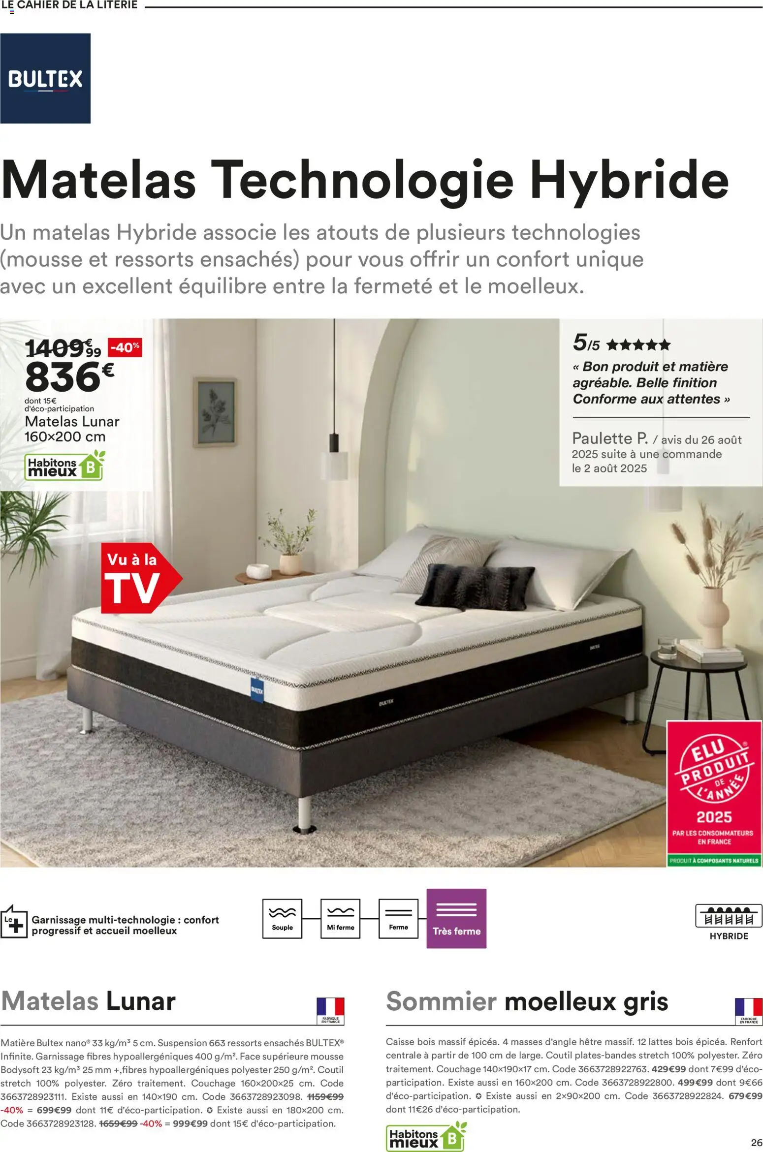 {H1} | Page: 26 | Produits: Mousse, Suspension, Sommier, Literie