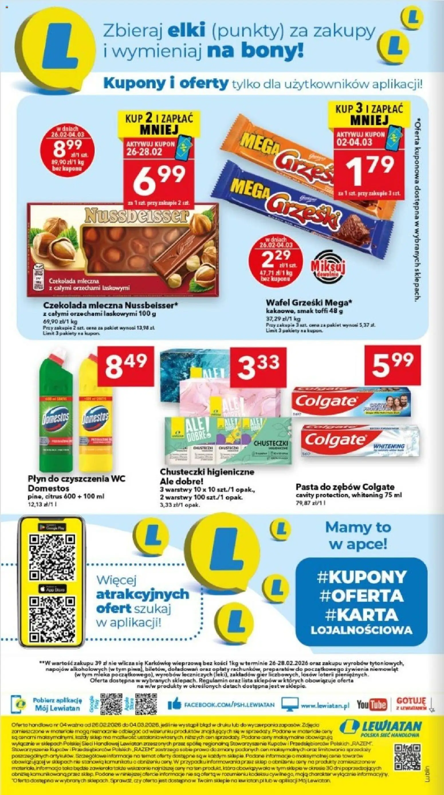 Lewiatan gazetka - Lublin od 26.02.2026 | Strona: 8 | Produkty: Mleka, Chusteczki higieniczne, Czekolada, Pasta do zębów
