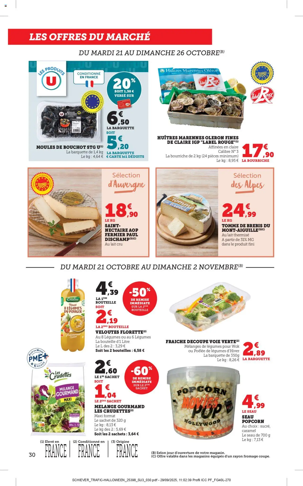 {H1} | Page: 30 | Produits: Popcorn, Créatine, Moules de bouchot, Fromage