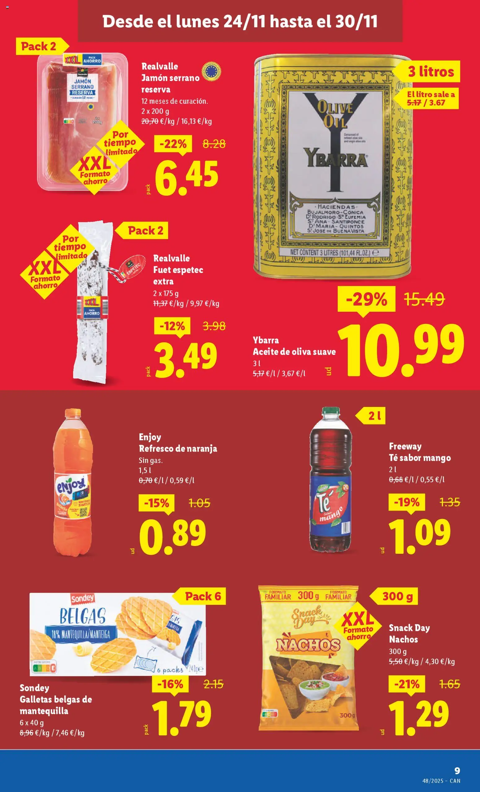 Lidl - Canarias  │ válido desde el 24.11.2025 | Página: 9 | Productos: Jamón serrano, Aceite, Jamón, Aceite de oliva