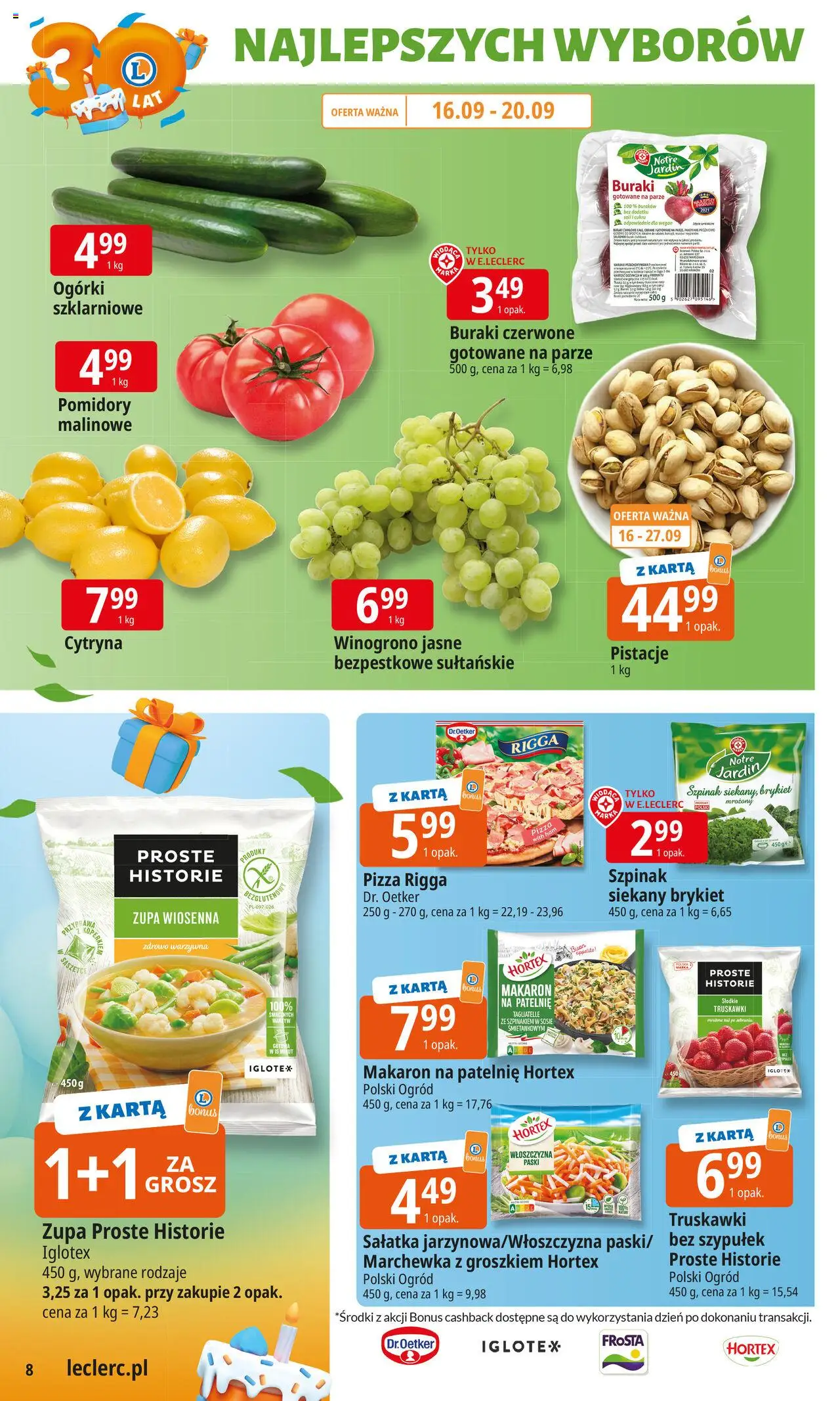 E.Leclerc Gazetka od 16.09.2025 | Strona: 8 | Produkty: Winogrono, Truskawki, Marchewka, Sałatka