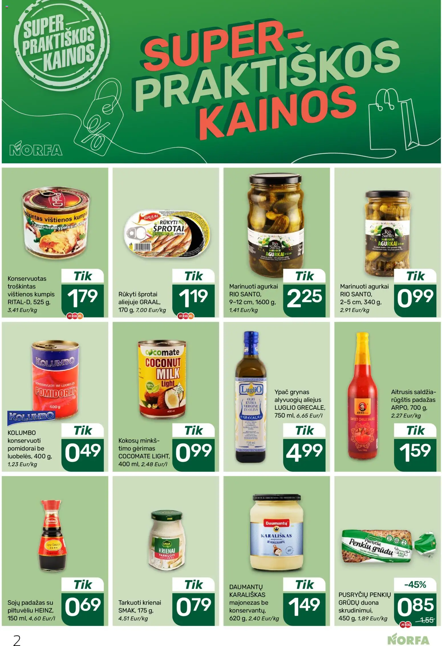 NORFA akcijos nuo 30.10.2025 | Puslapis: 2 | Prekių: Vištienos, Duona, Kumpis, Pomidorai