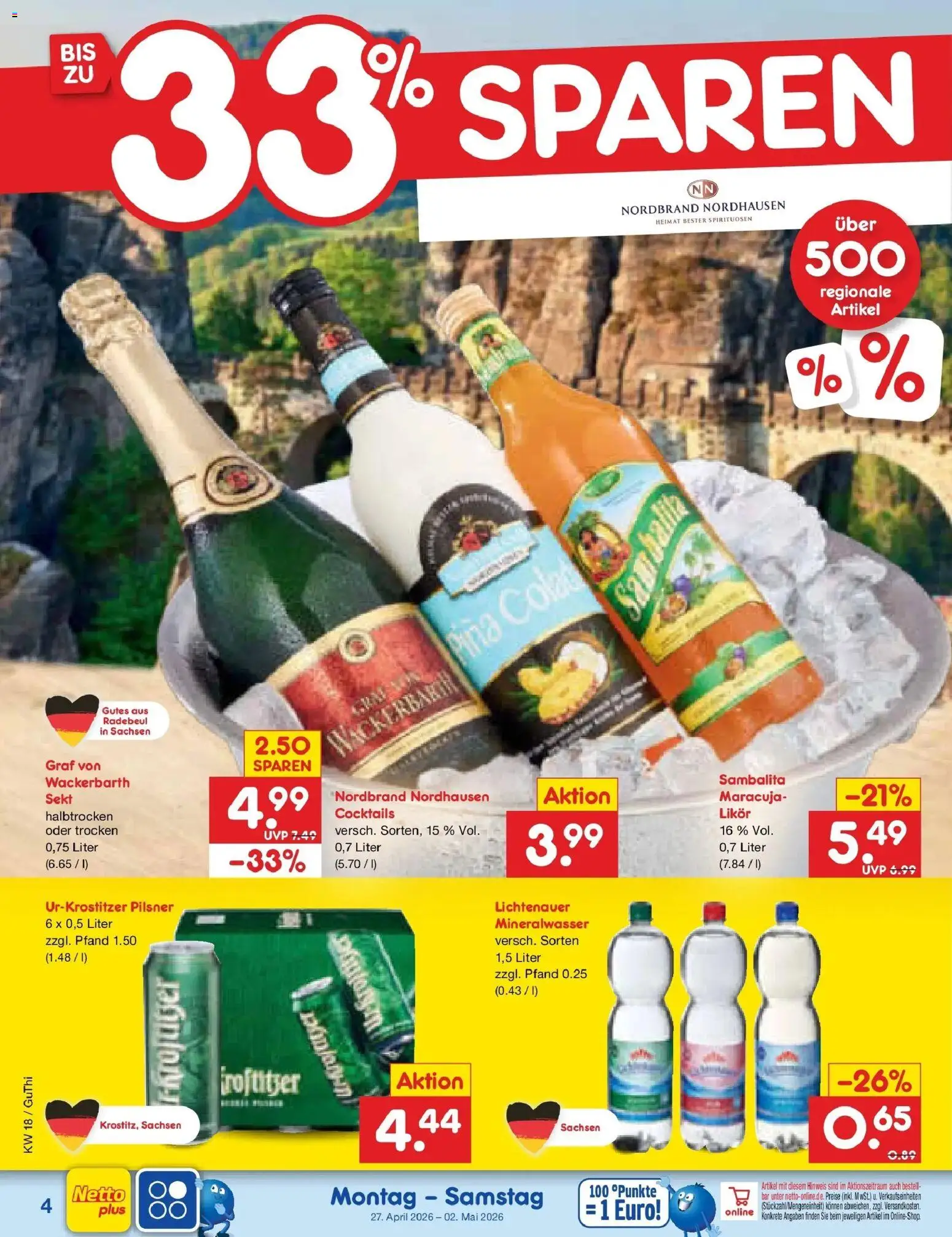Netto Marken-Discount Prospekt Thiendorf	 – gültig ab 27.04.2026 | Seite: 33 | Produkte: Likör, Mineralwasser