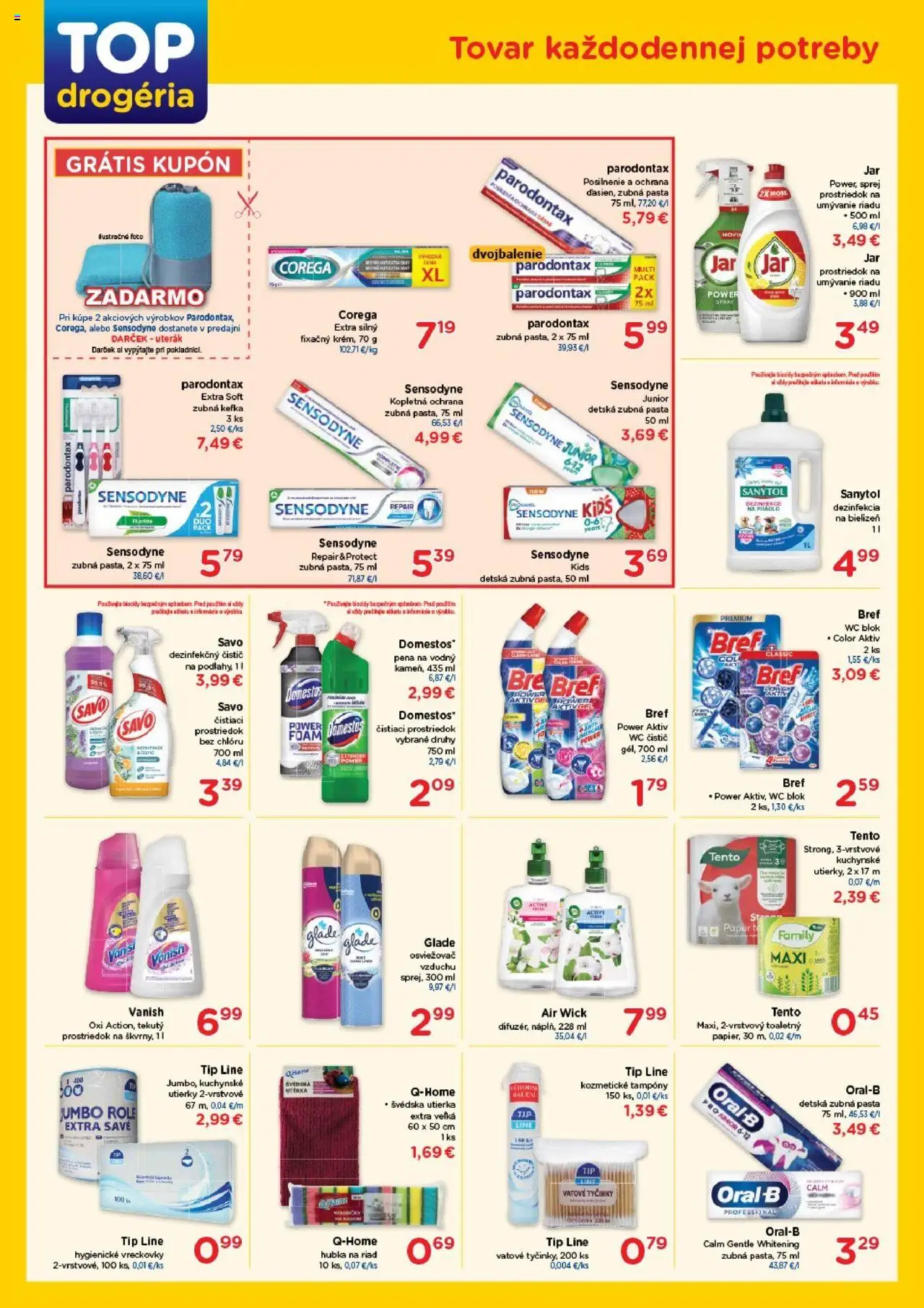 Nové TOP Drogéria akcie – leták je platný od 22.09.2025 | Strana: 2 | Produkty: Zubná kefka, Savo, Prostriedok na umývanie riadu, Wc blok