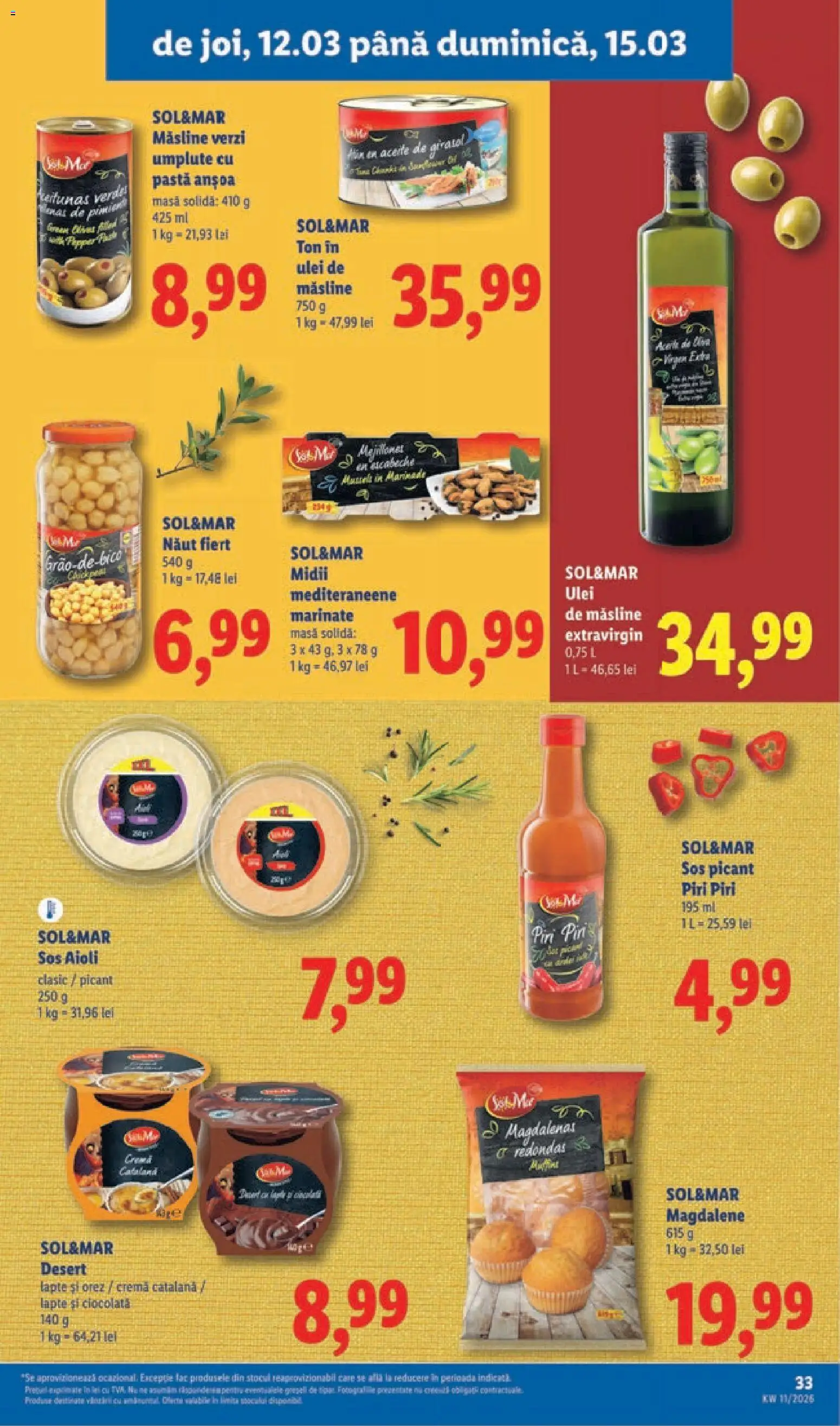 Noul catalog Lidl – valabil de la 09.03.2026 | Pagină: 33 | Produse: Măsline, Ciocolată, Orez, Sos