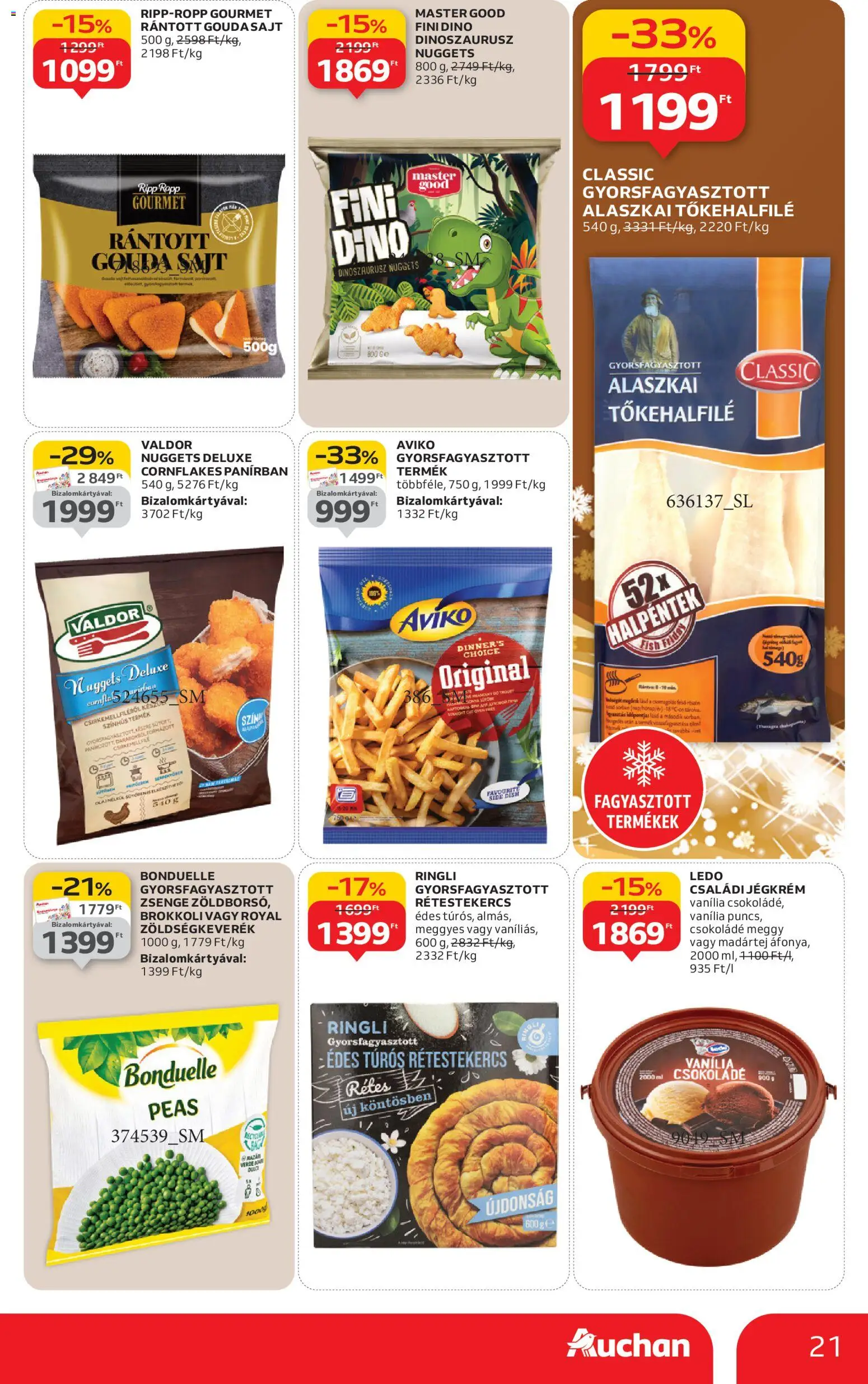 Auchan akciós ujság - amely érvényes a következő dátumtól: 18.12.2025 | Oldal: 21 | Termékek: Zöldségkeverék, Meggy, Nuggets, Jégkrém