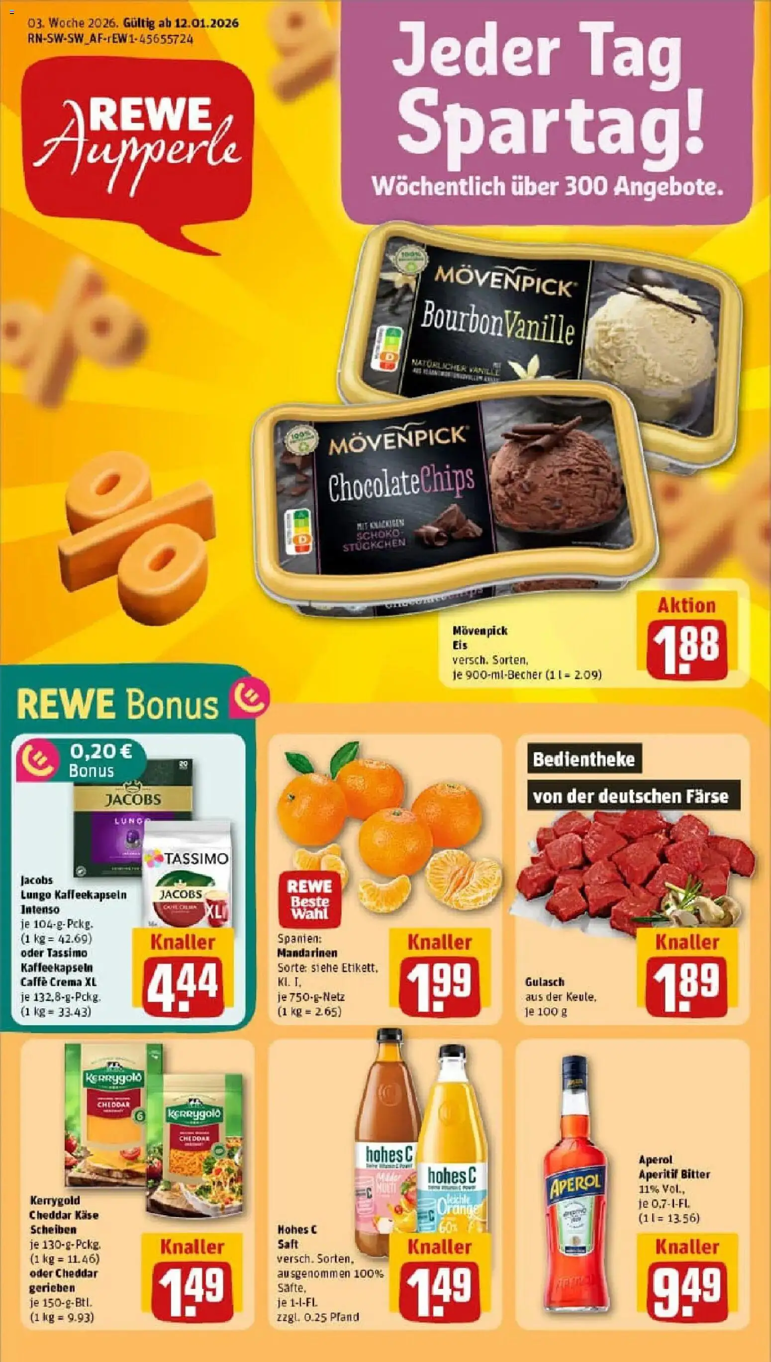 Rewe prospekt Waiblingen / Hegnach	 – gültig ab 11.01.2026 | Seite: 1 | Produkte: Käse, Movenpick eis, Aperol, Saft