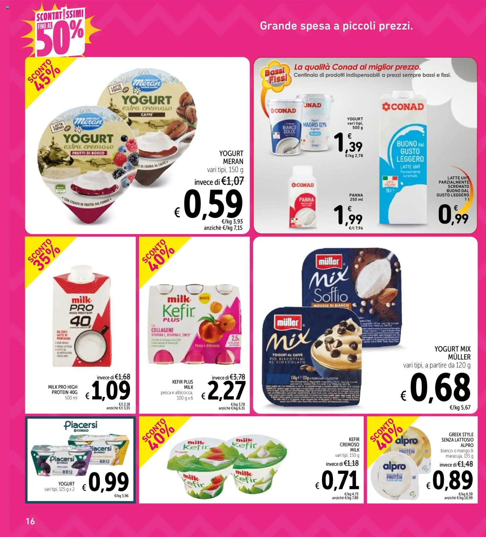Volantino Spazio Conad del 07.01.2026 | Pagina: 16 | Prodotti: Yogurt, Caffè, Cioccolato, Panna