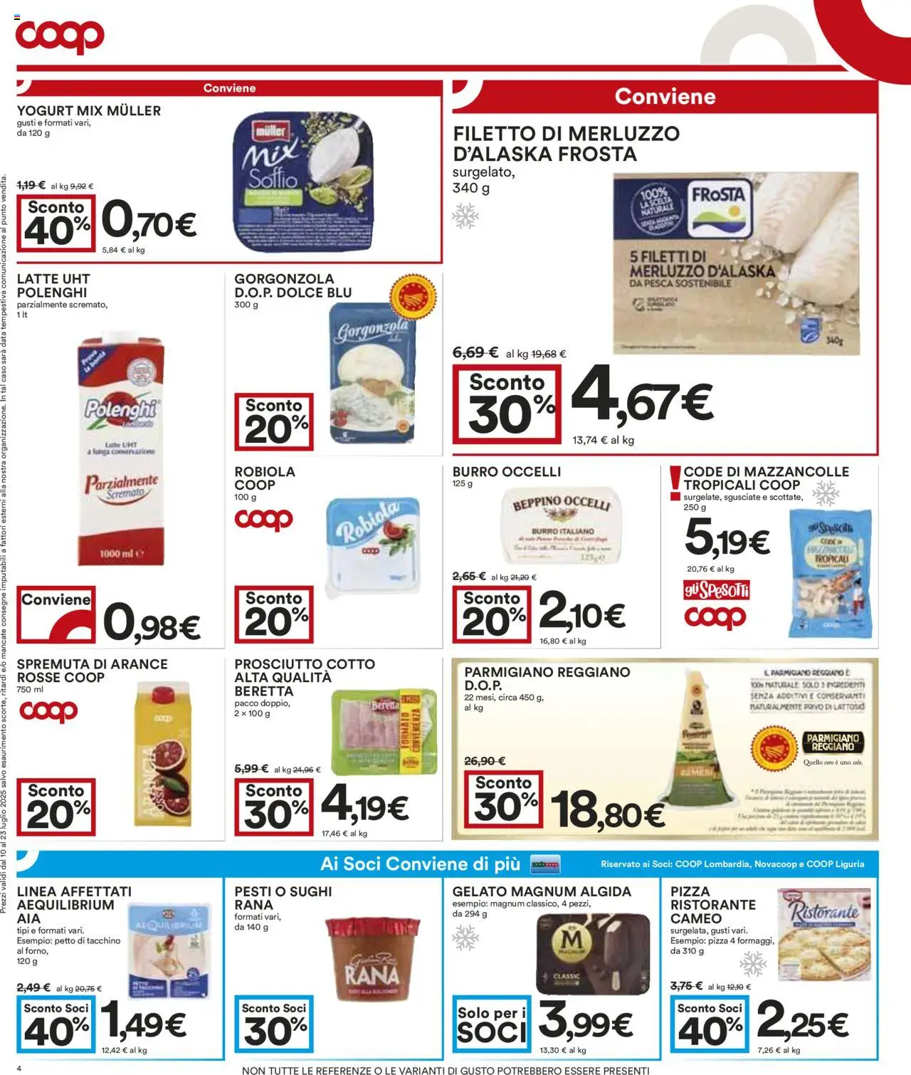 Volantino COOP del 10.07.2025 | Pagina: 4 | Prodotti: Prosciutto Cotto, Merluzzo, Mazzancolle, Parmigiano