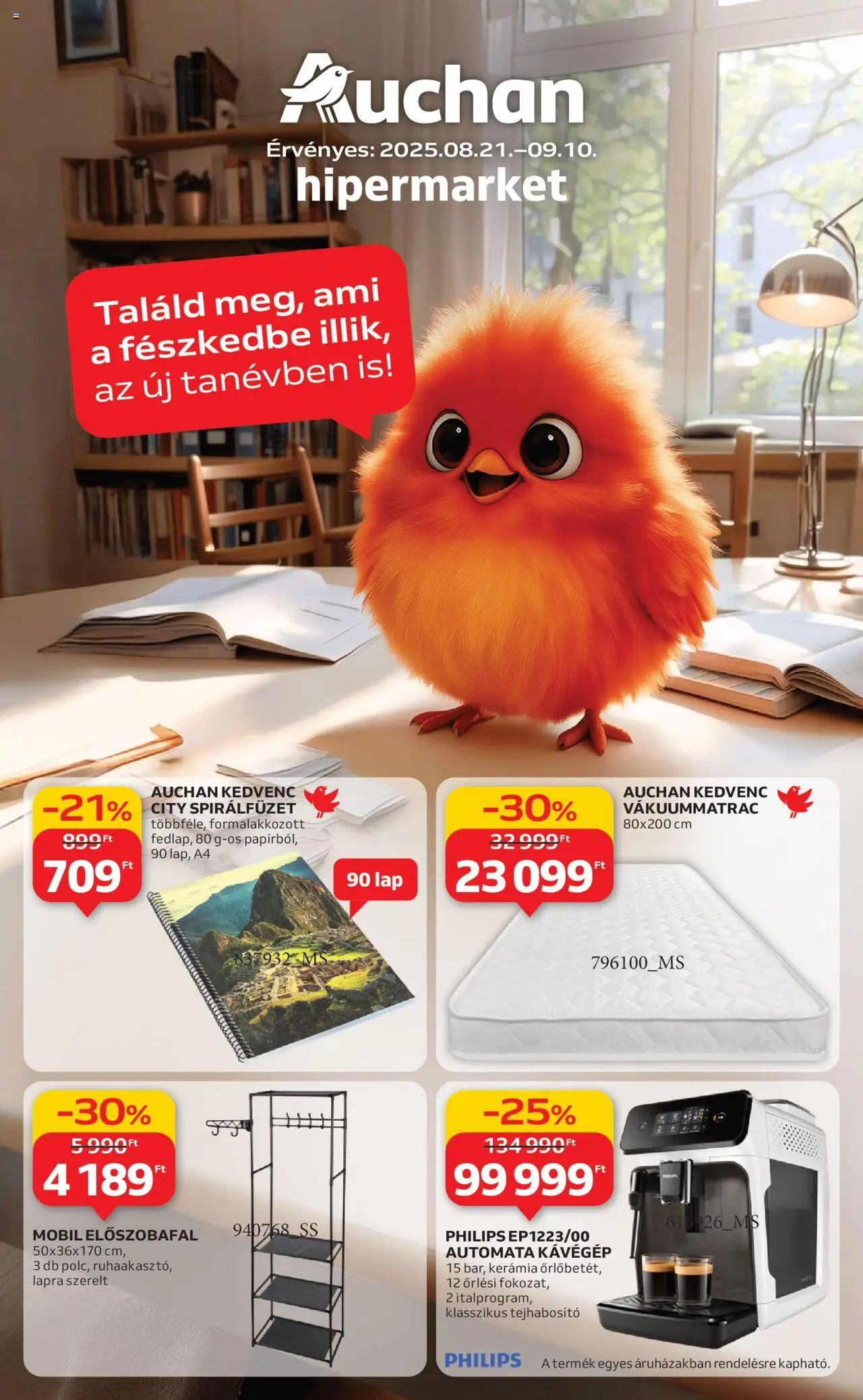 Auchan akciós ujság - amely érvényes a következő dátumtól: 21.08.2025 | Oldal: 1 | Termékek: Tejhabosító, Előszobafal, Kávégép